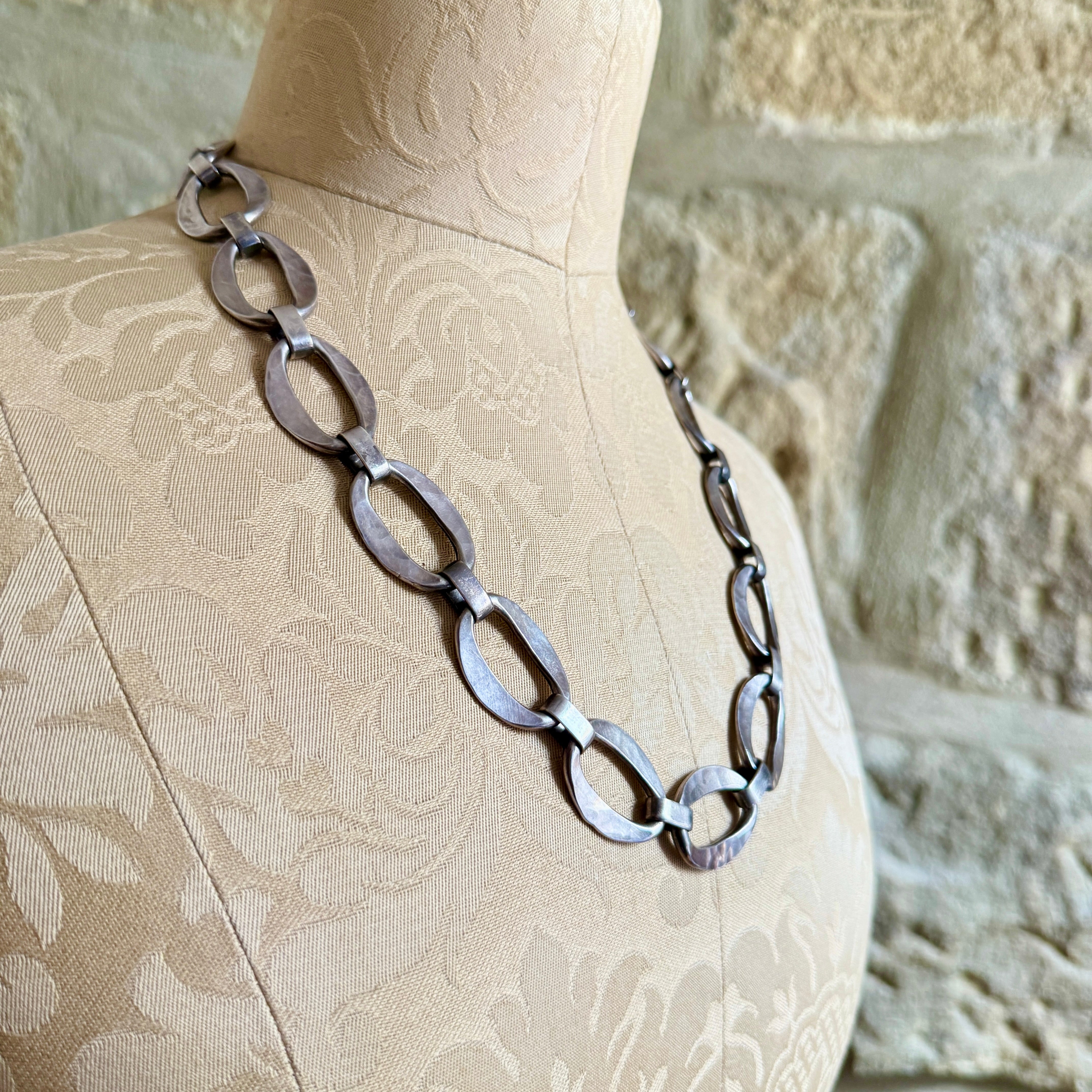 Vintage, Very Heavy Modernist Sterling Silver Statement Necklace, 195 Grams