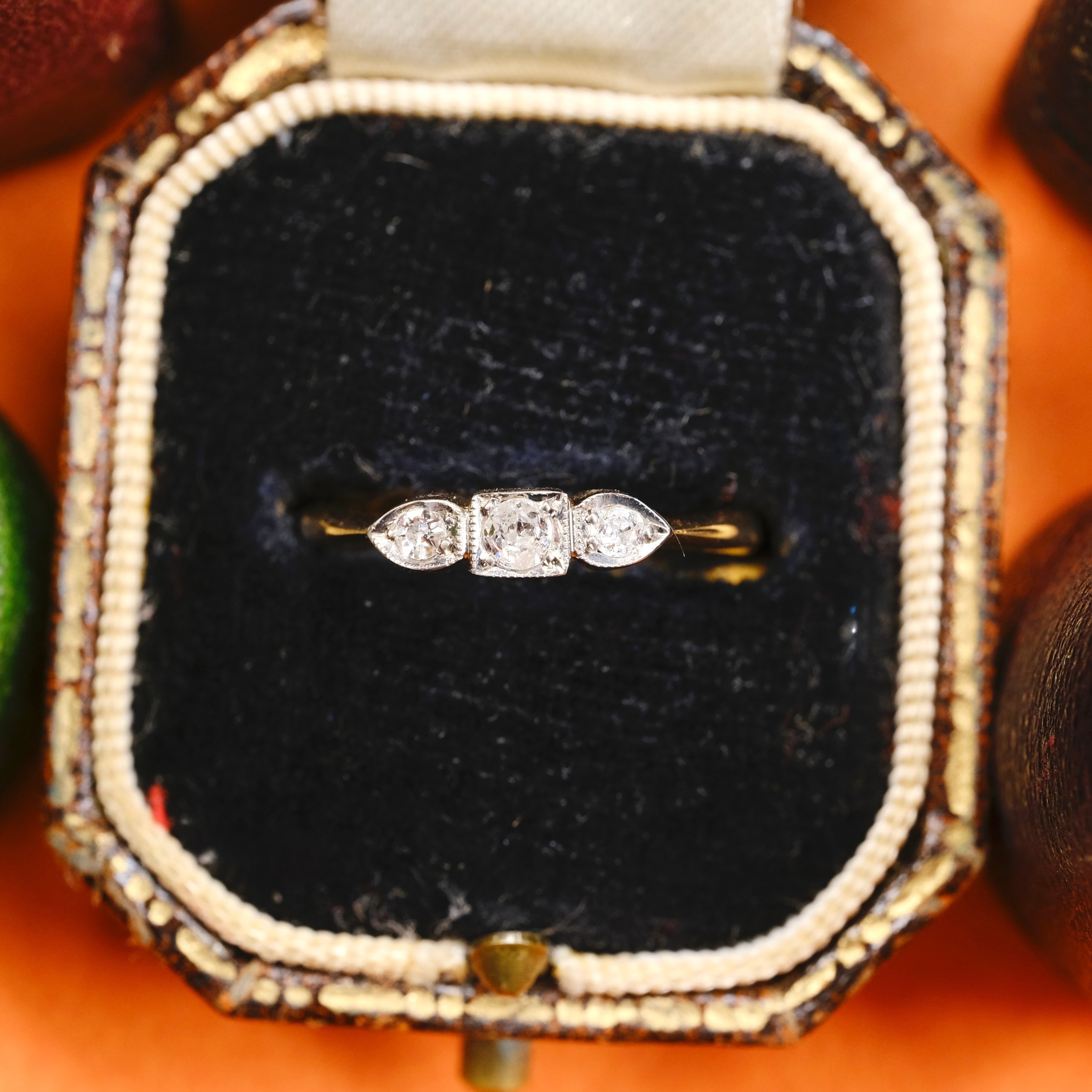 1920s, Art Deco, 18ct Gold, Platinum & Old Cut Diamond, Trilogy Ring