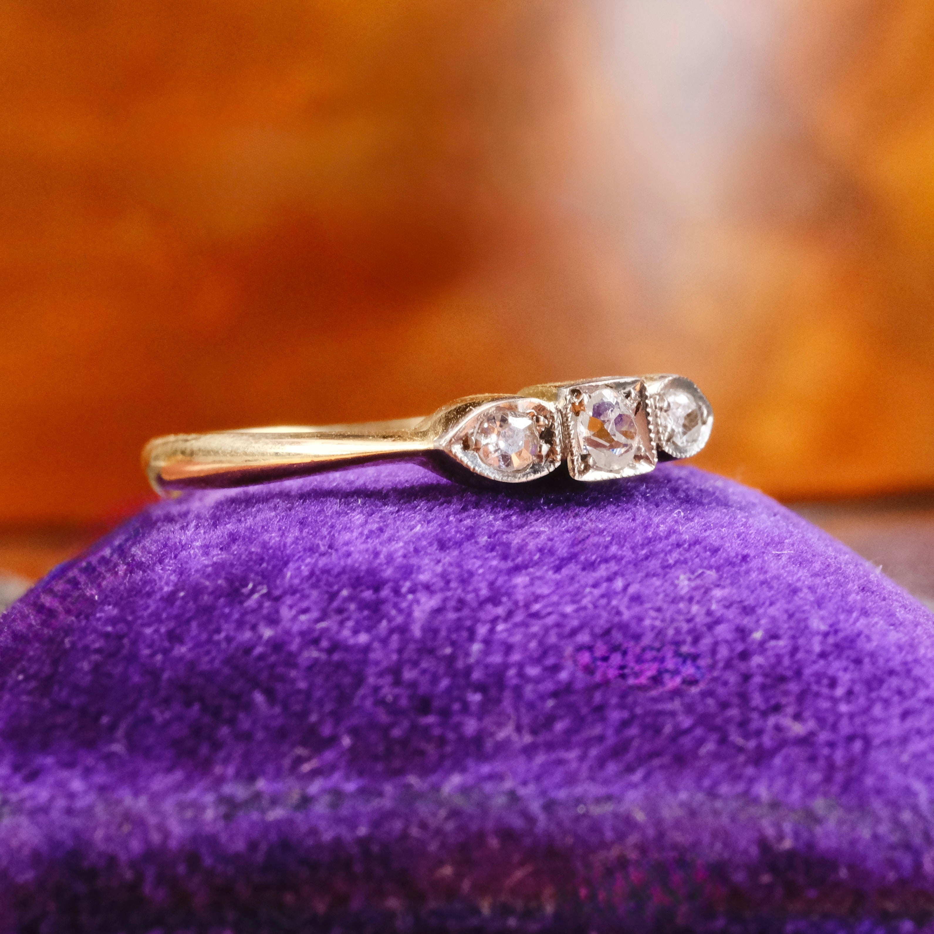 1920s, Art Deco, 18ct Gold, Platinum & Old Cut Diamond, Trilogy Ring