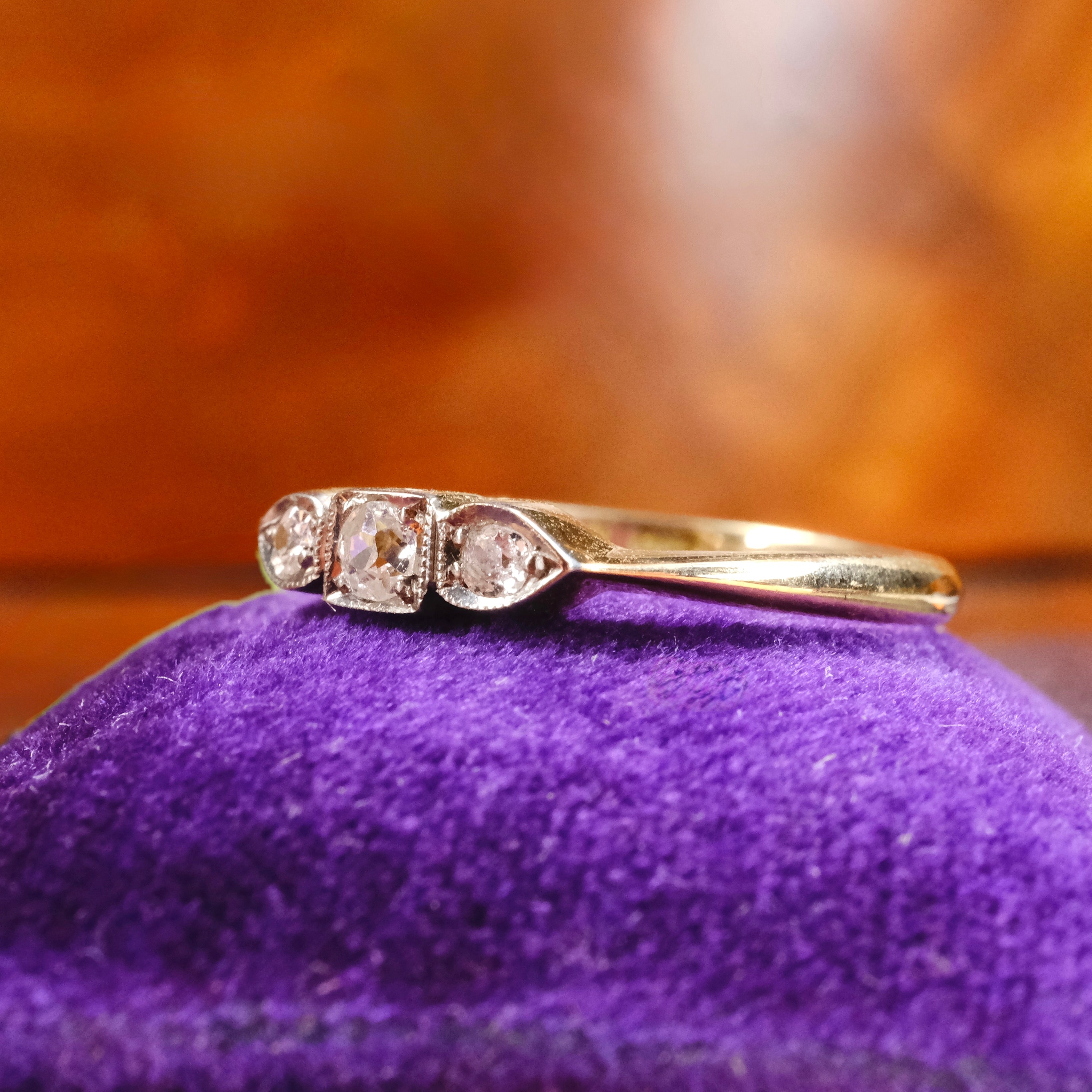 1920s, Art Deco, 18ct Gold, Platinum & Old Cut Diamond, Trilogy Ring