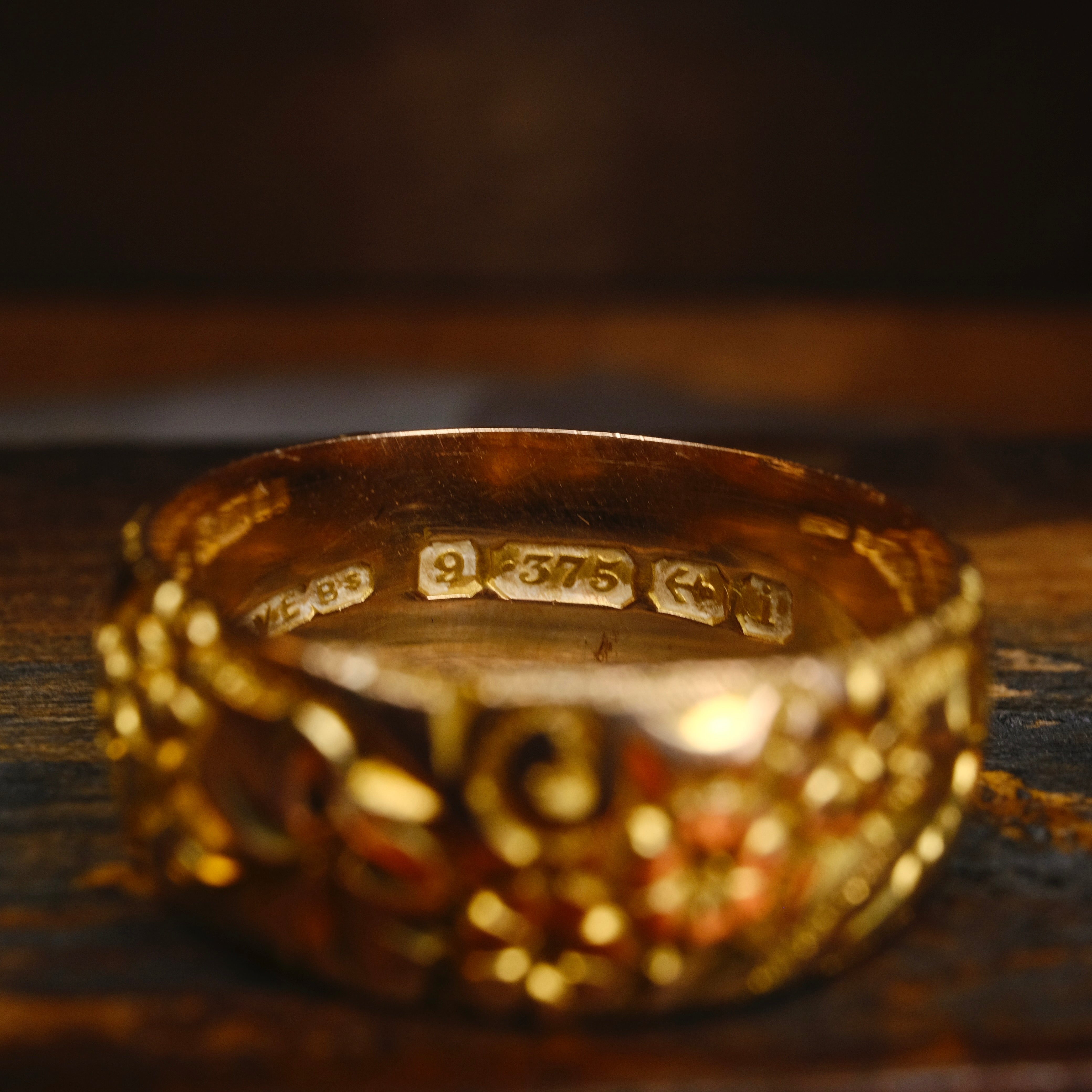 Antique, Edwardian, 9ct Gold, Forget Me Not, Embossed, Wedding Band Ring