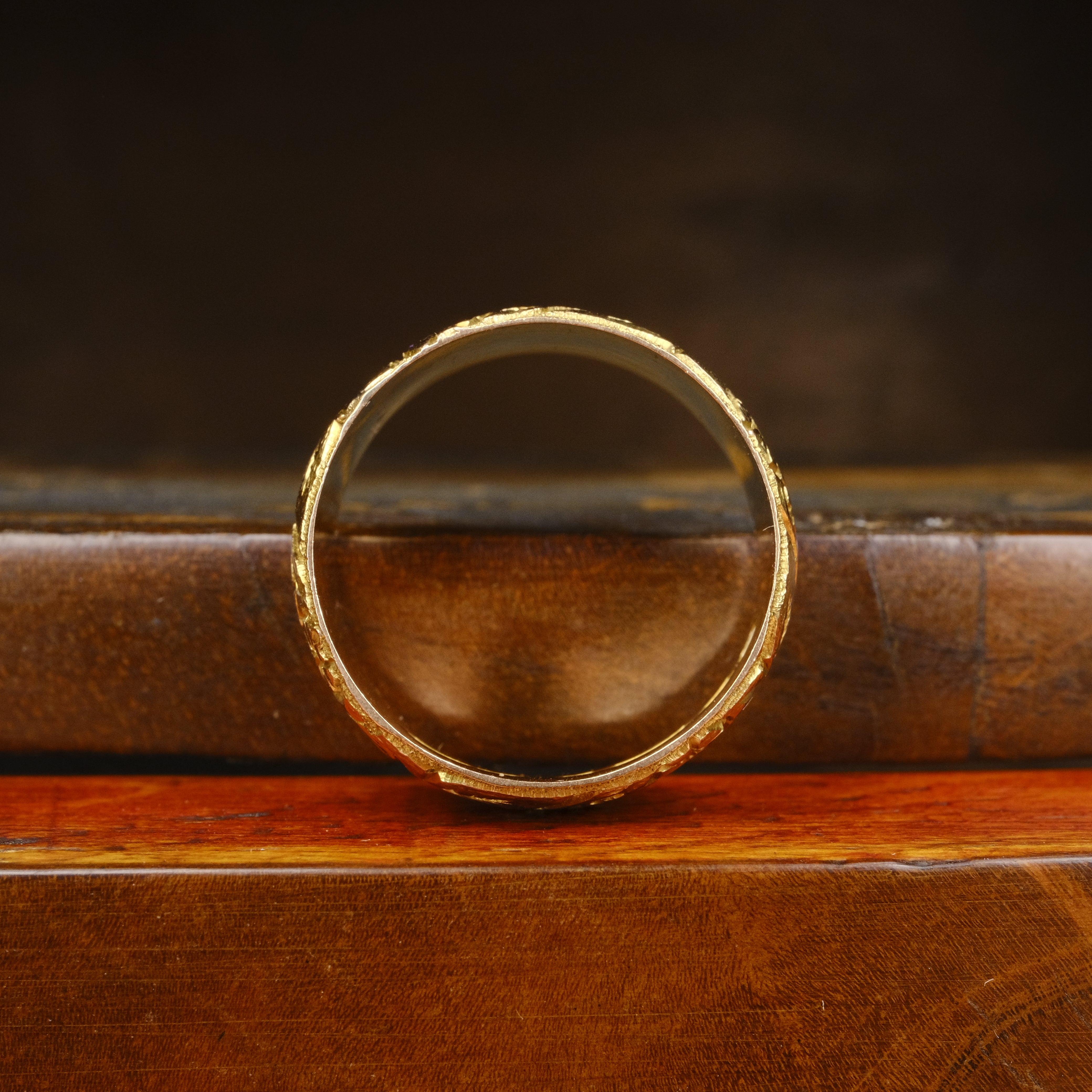 Antique, Edwardian, 9ct Gold, Forget Me Not, Embossed, Wedding Band Ring