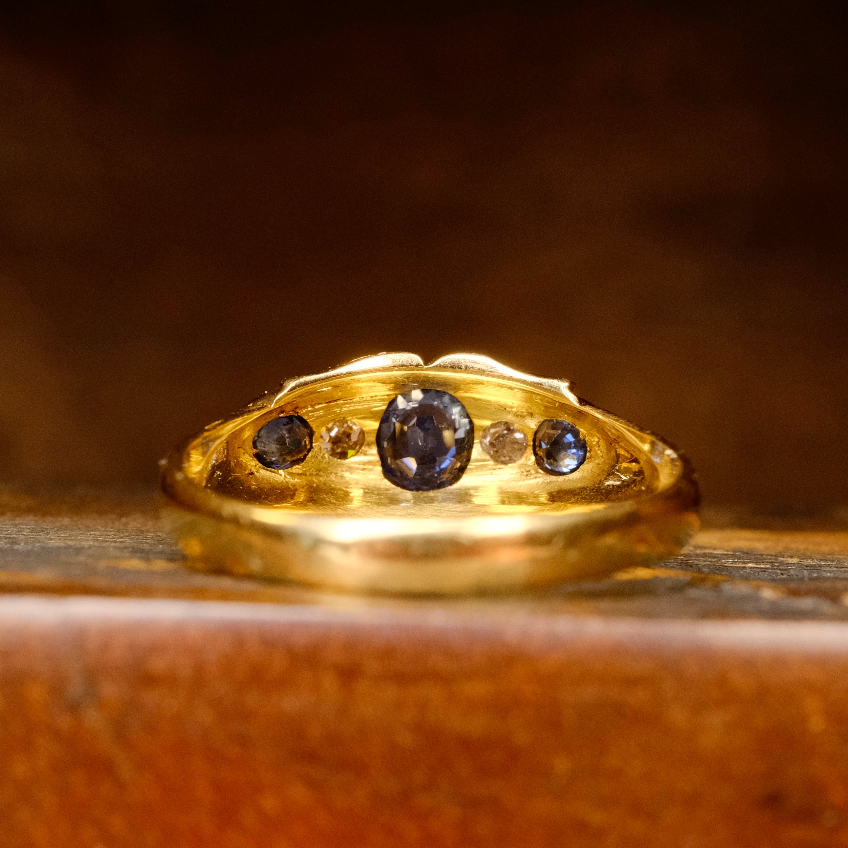 Antique , Edwardian 18ct Gold, Sapphire & Old Cut Diamond Ring, Hallmarked 1905