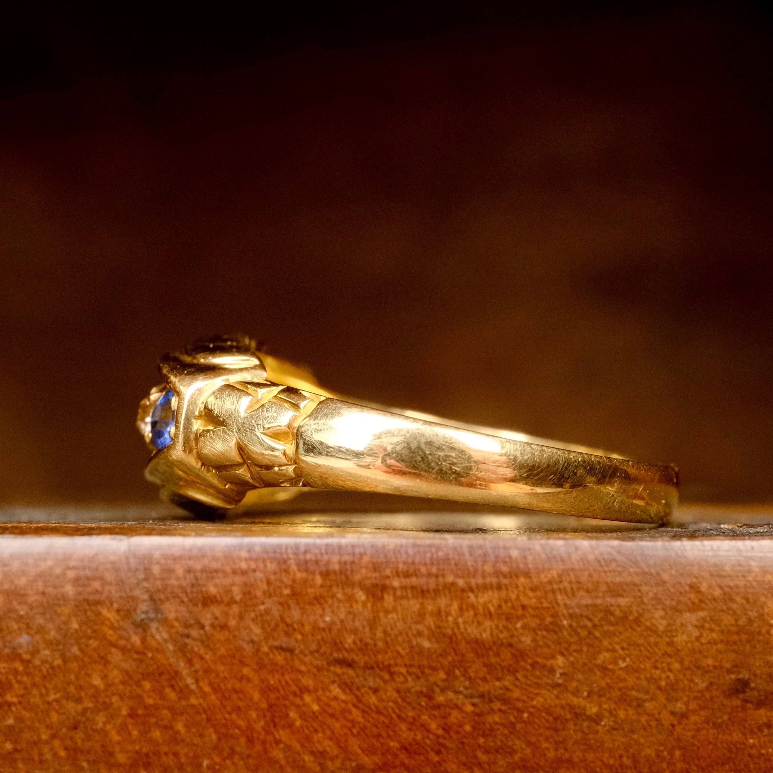 Antique , Edwardian 18ct Gold, Sapphire & Old Cut Diamond Ring, Hallmarked 1905