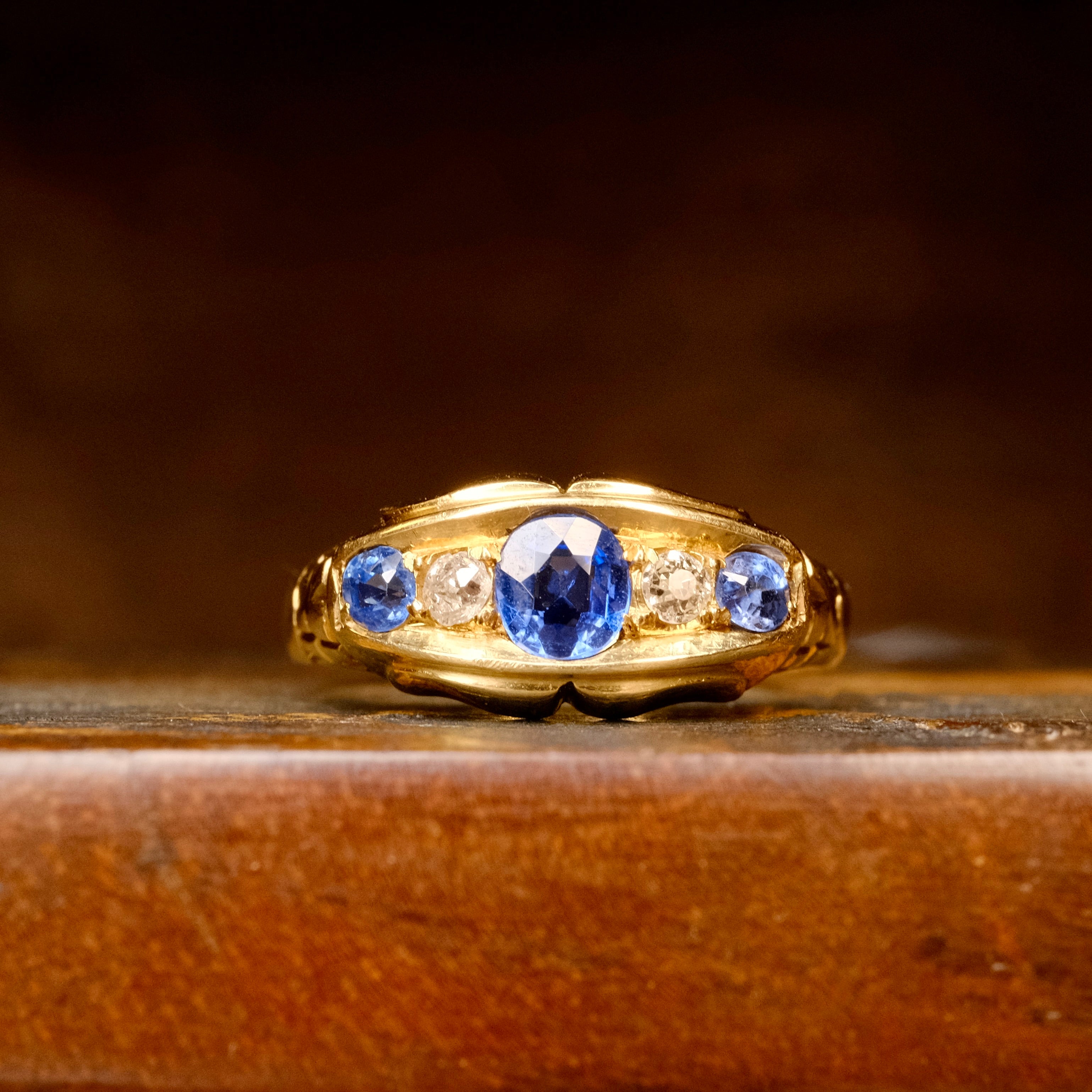 Antique , Edwardian 18ct Gold, Sapphire & Old Cut Diamond Ring, Hallmarked 1905
