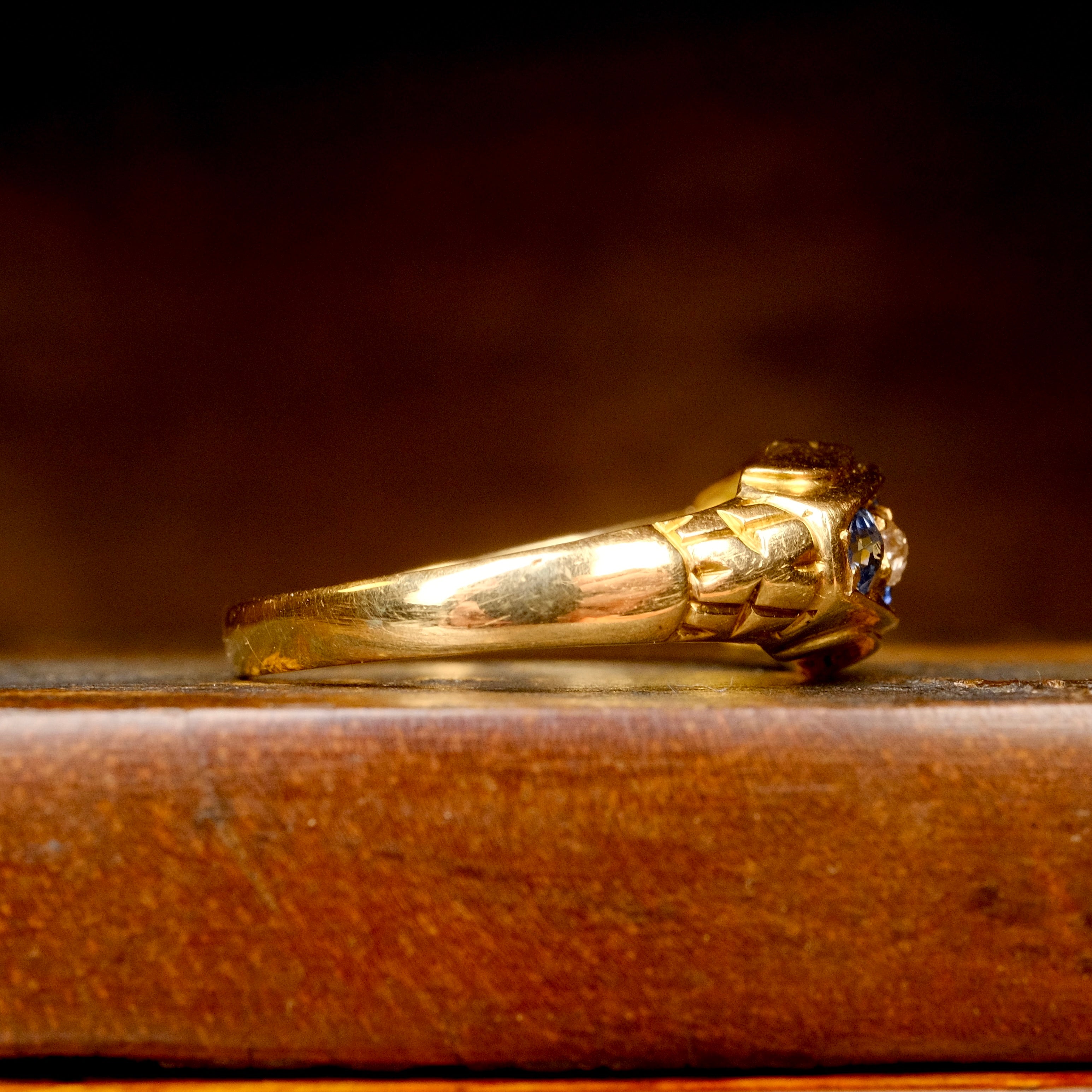 Antique , Edwardian 18ct Gold, Sapphire & Old Cut Diamond Ring, Hallmarked 1905