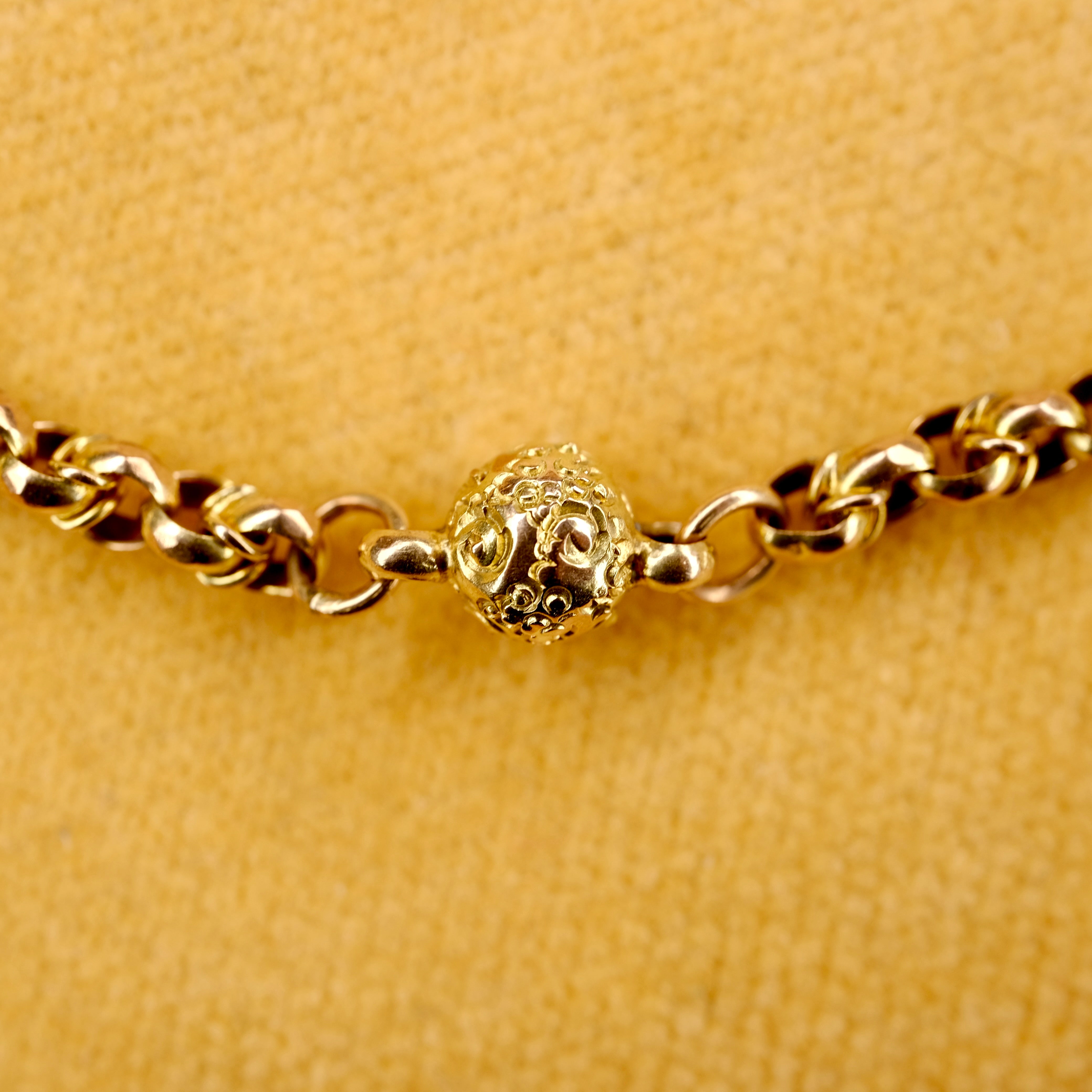 Antique, Victorian 9ct Gold, Guard Chain, Ornate Ball Spacer, Necklace, 27 grams