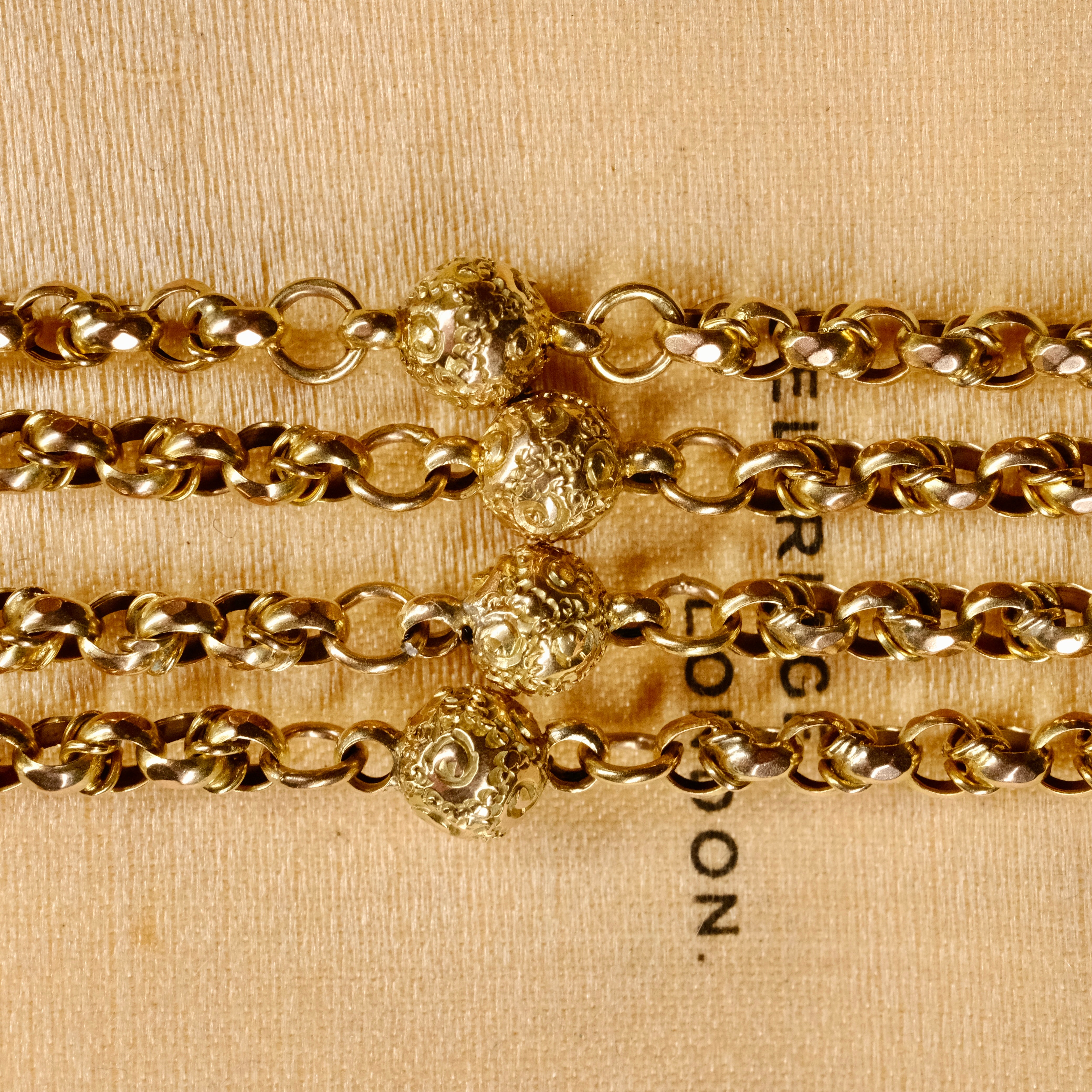 Antique, Victorian 9ct Gold, Guard Chain, Ornate Ball Spacer, Necklace, 27 grams