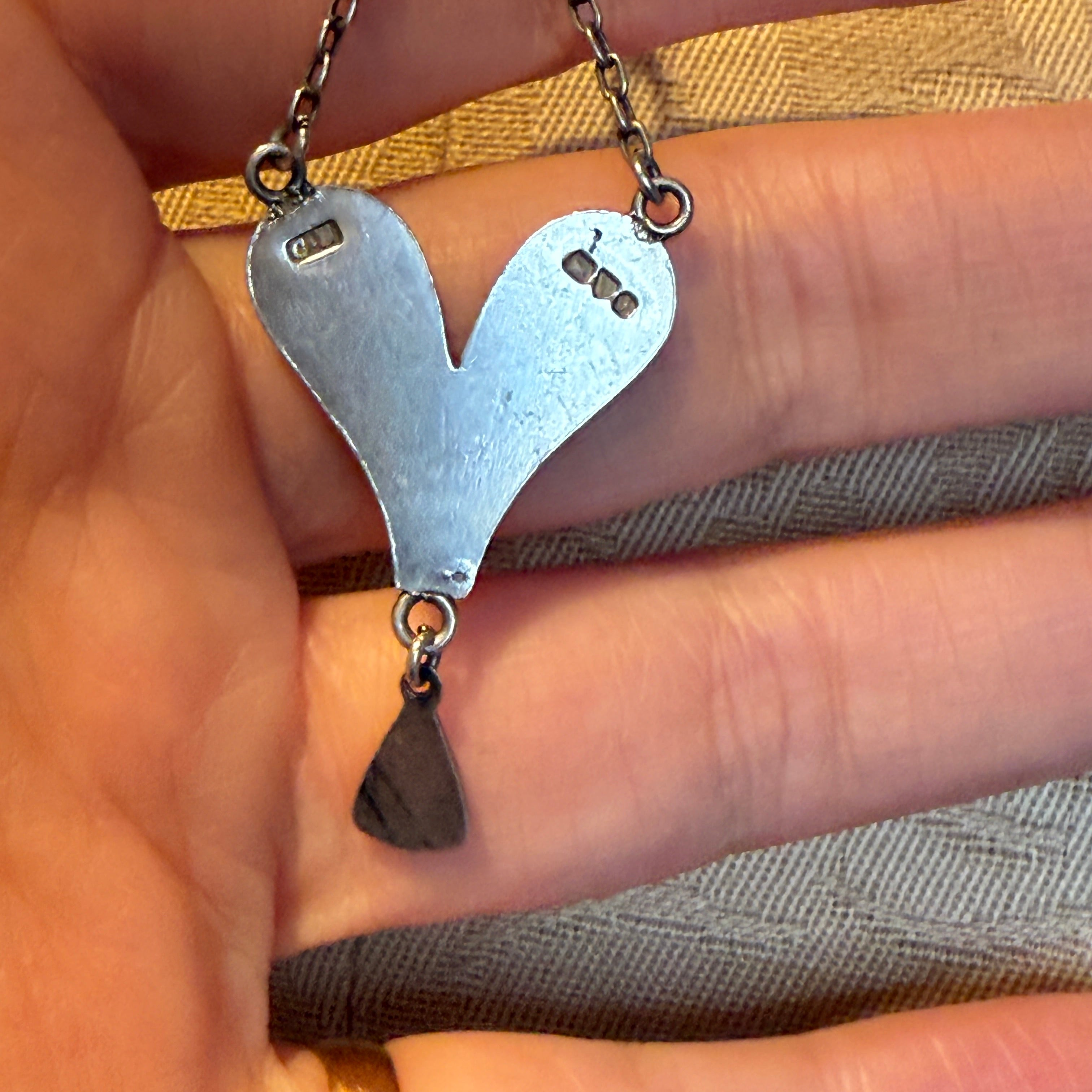 Antique, Edwardian, Charles Horner, Enamel Sterling Silver Pendant Necklace