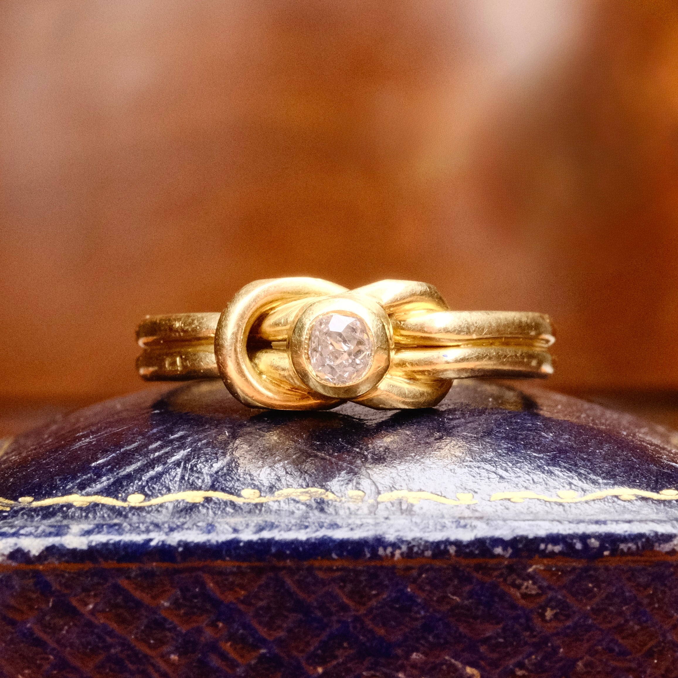 Antique, Victorian 18ct Gold, Old Mine Cut Diamond, Knot Ring, Hallmarked 1895