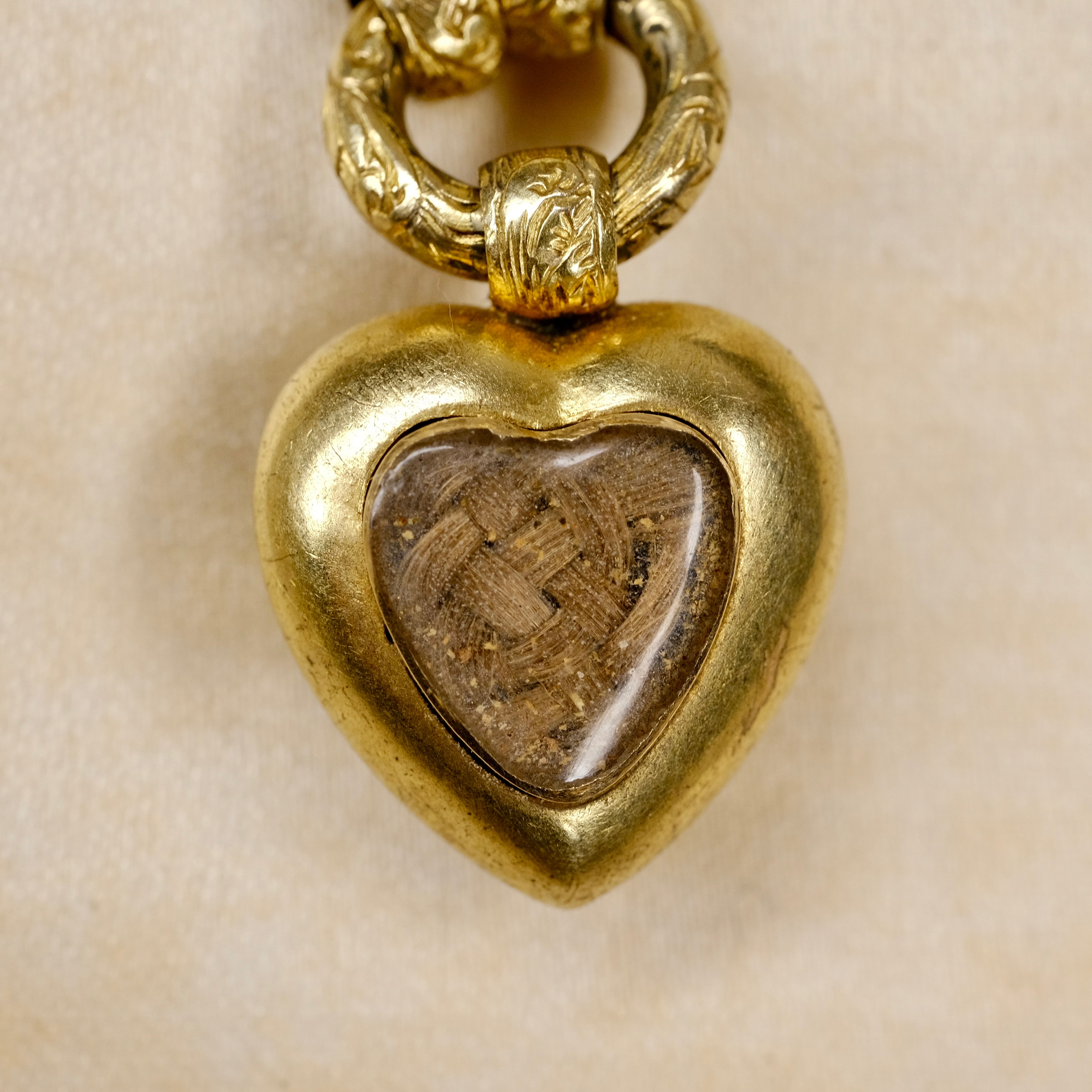 Antique, 15ct Gold Chased Heart Mourning Locket Necklace