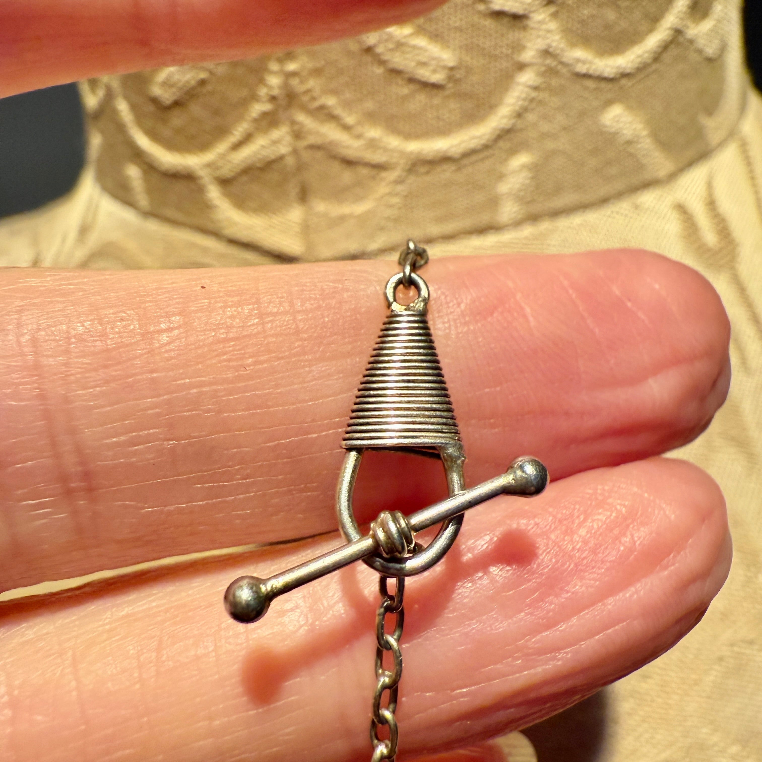 Antique, Victorian Silver & Turquoise floral Swag Festoon Necklace