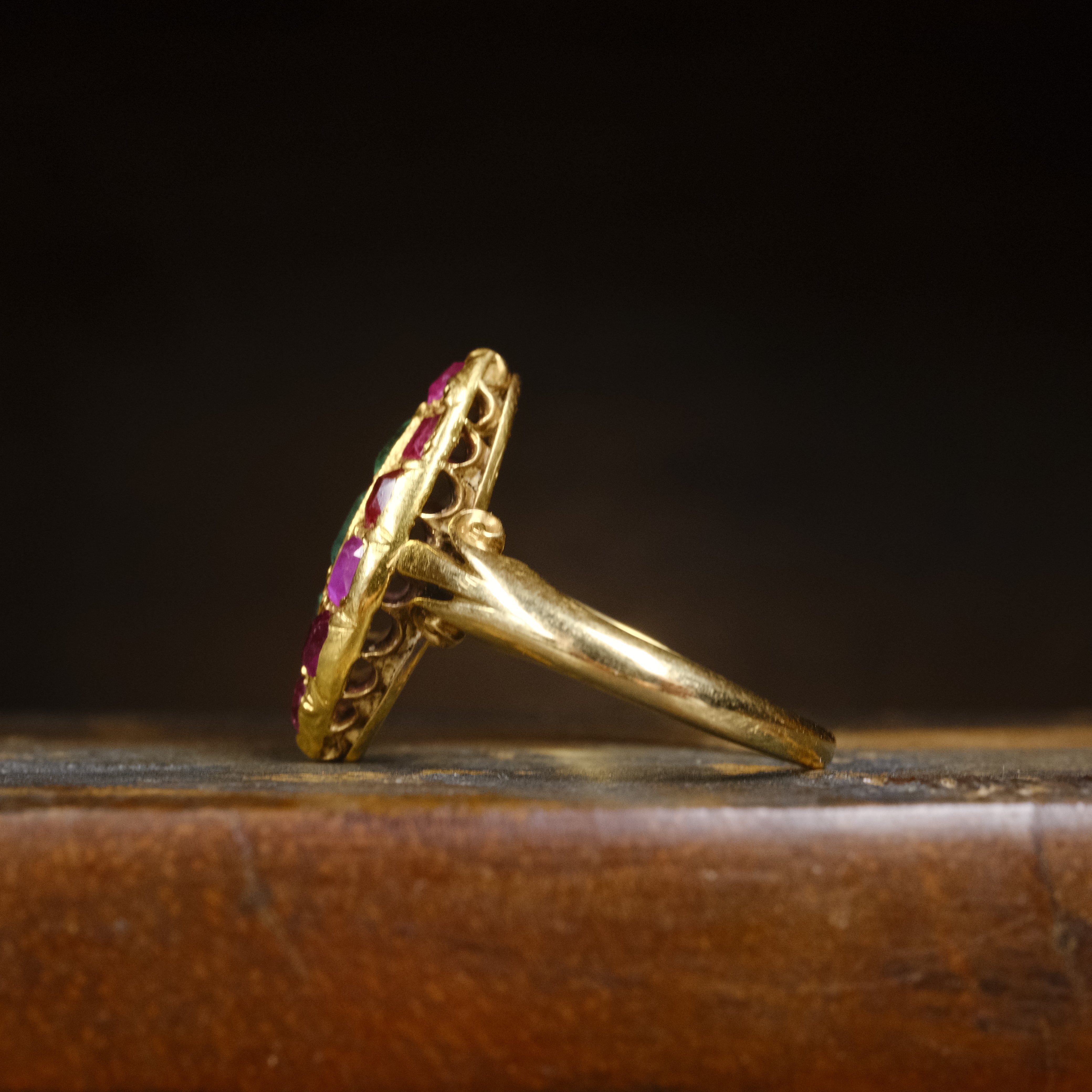 Antique, Victorian 18ct Gold, Emerald & Ruby Navette Ring