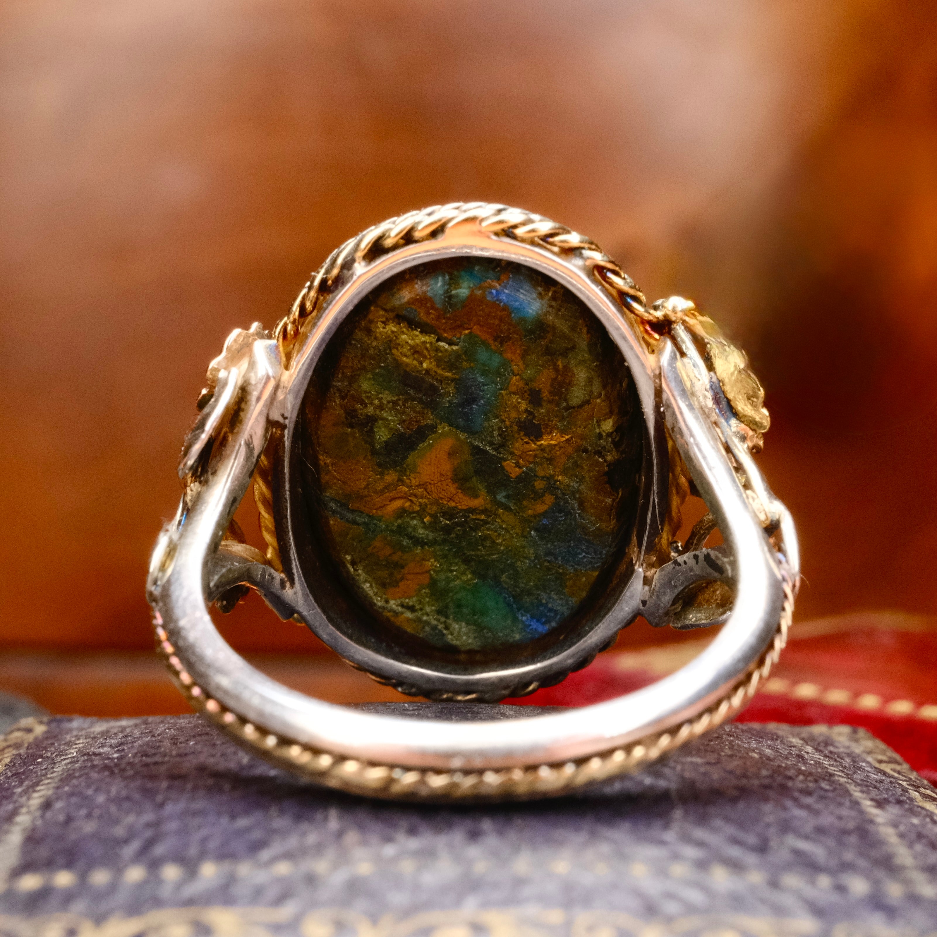 Antique Arts & Crafts Sterling Silver and Gold, Jasper Ring