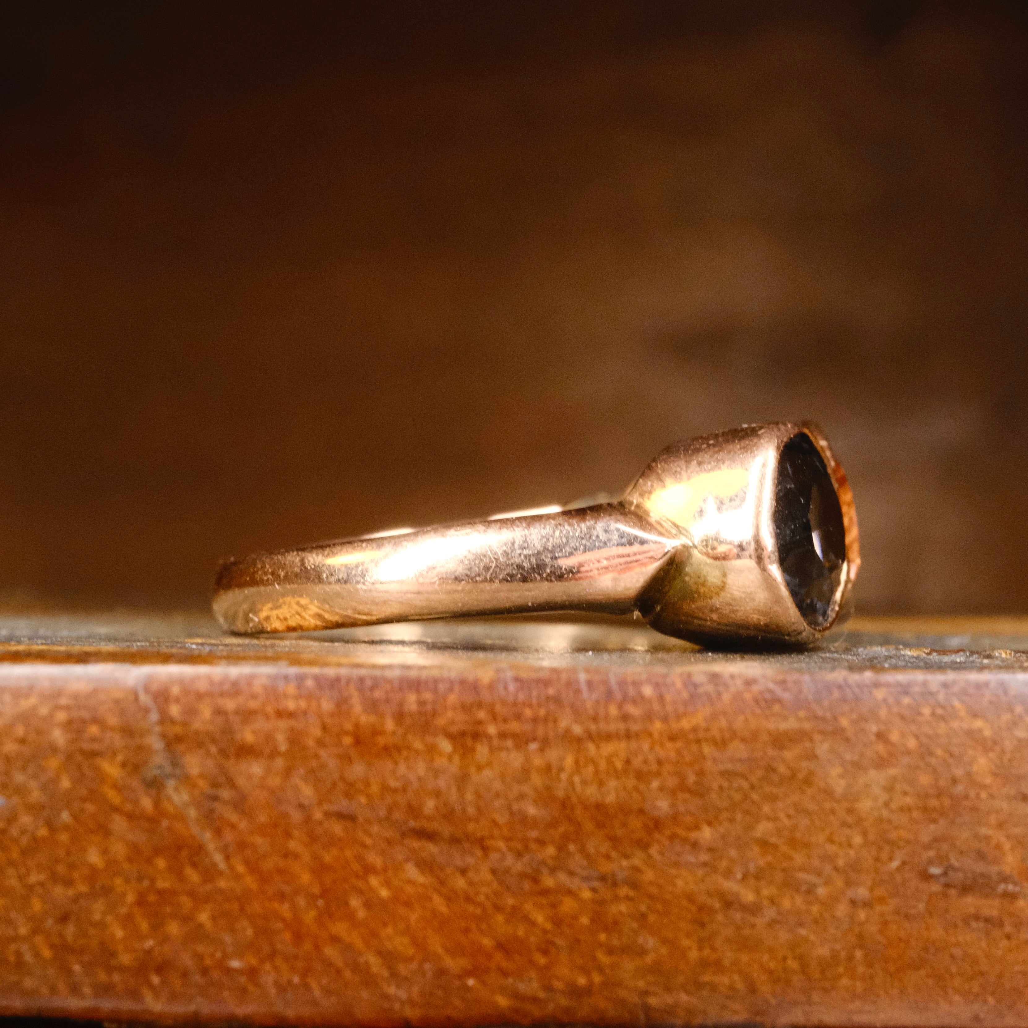 Antique, 9ct Gold, Bezel Set Topaz Trilogy ring