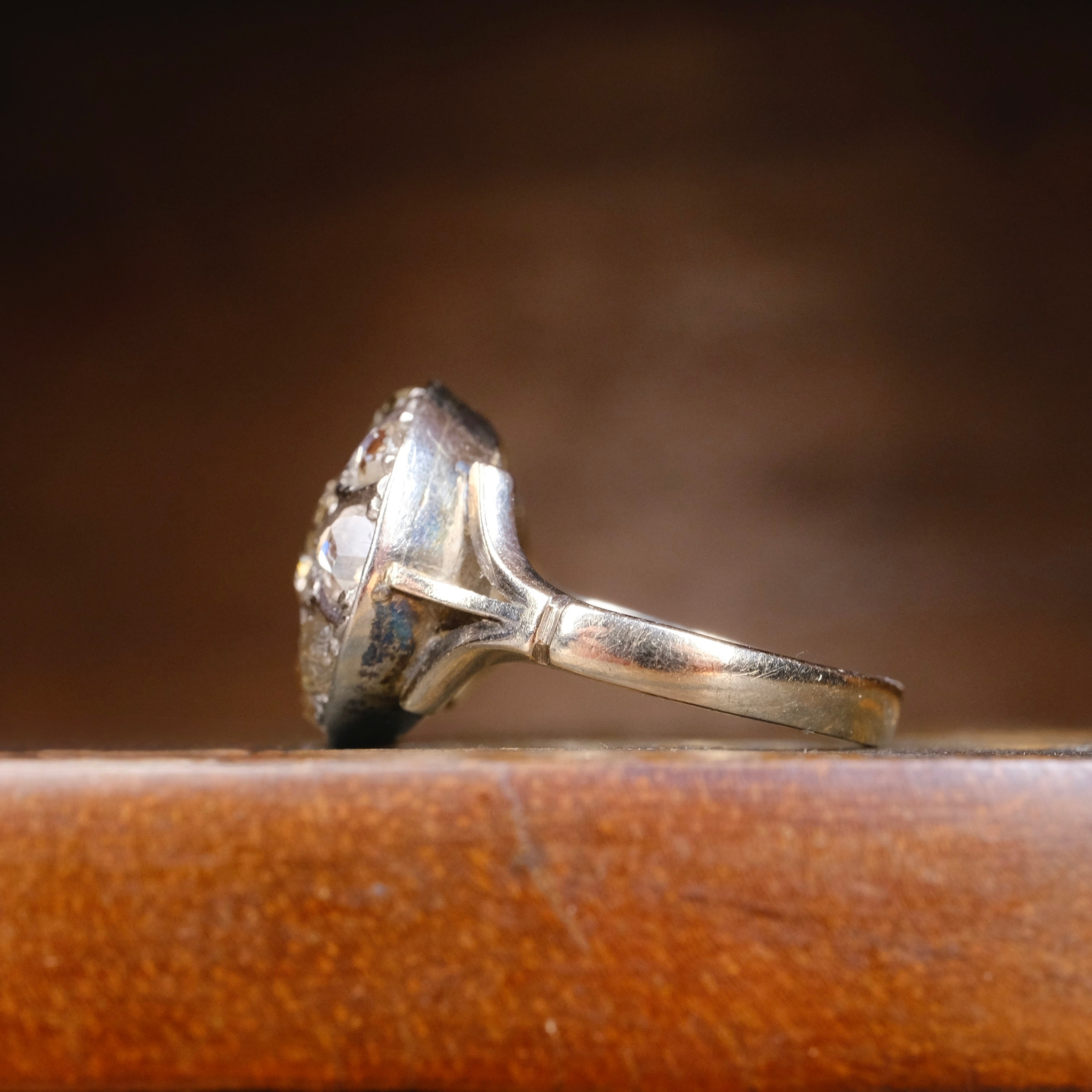 Antique, Rose Cut Diamond White Gold Cluster Ring