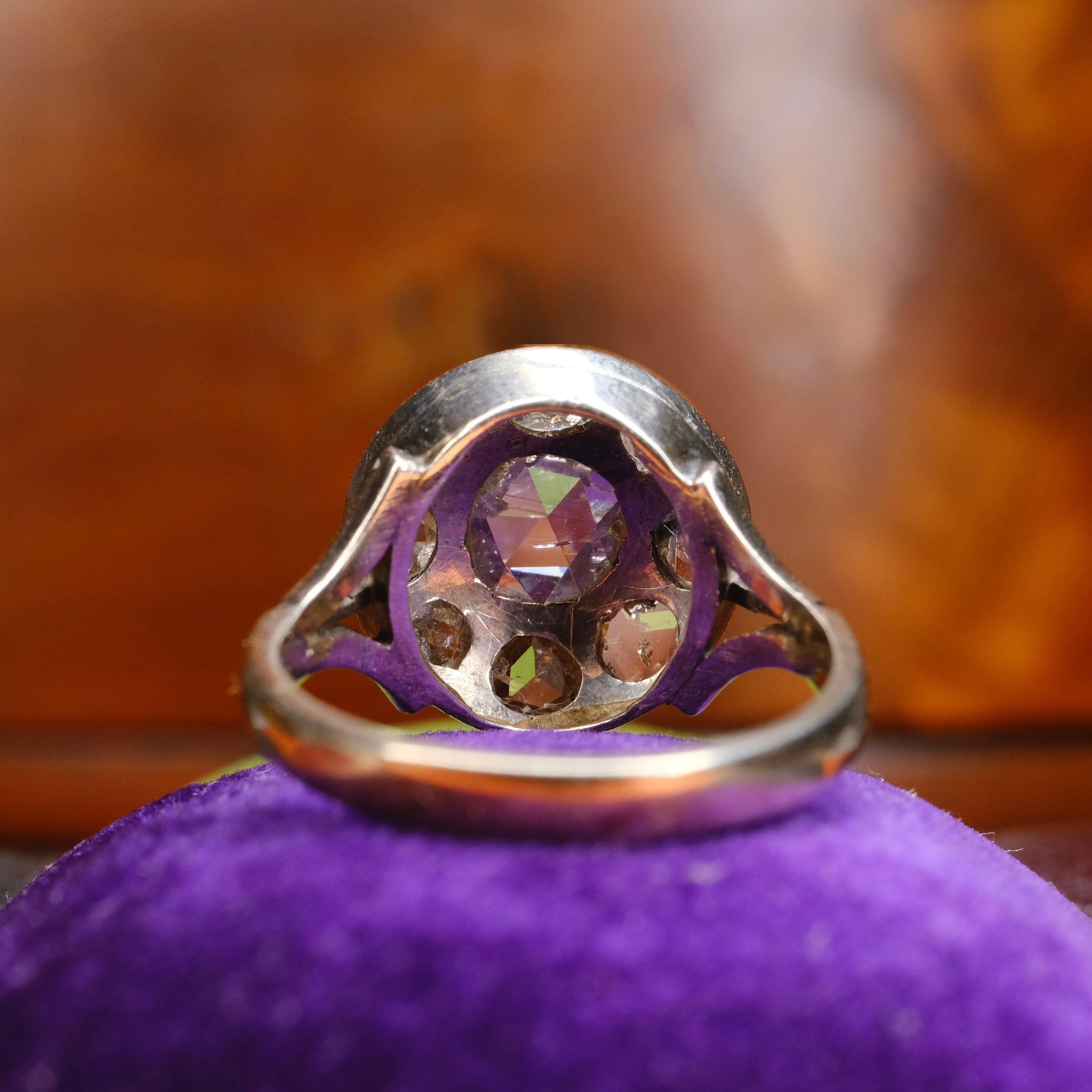 Antique, Rose Cut Diamond White Gold Cluster Ring