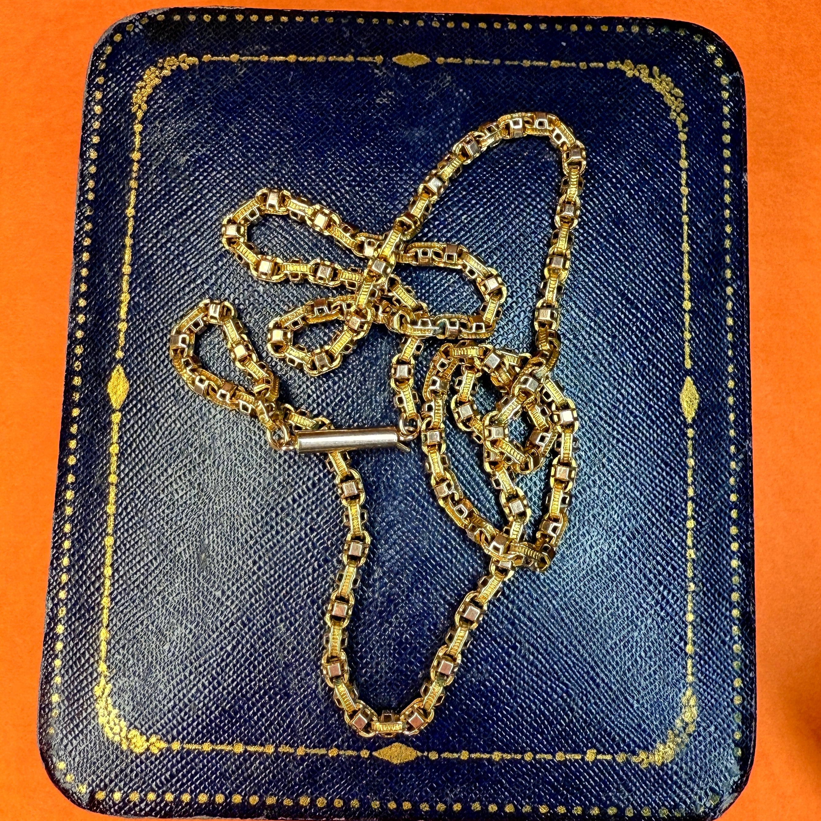 Antique, 9ct Gold Fancy Link Chain, Necklace, With Barrel Clasp