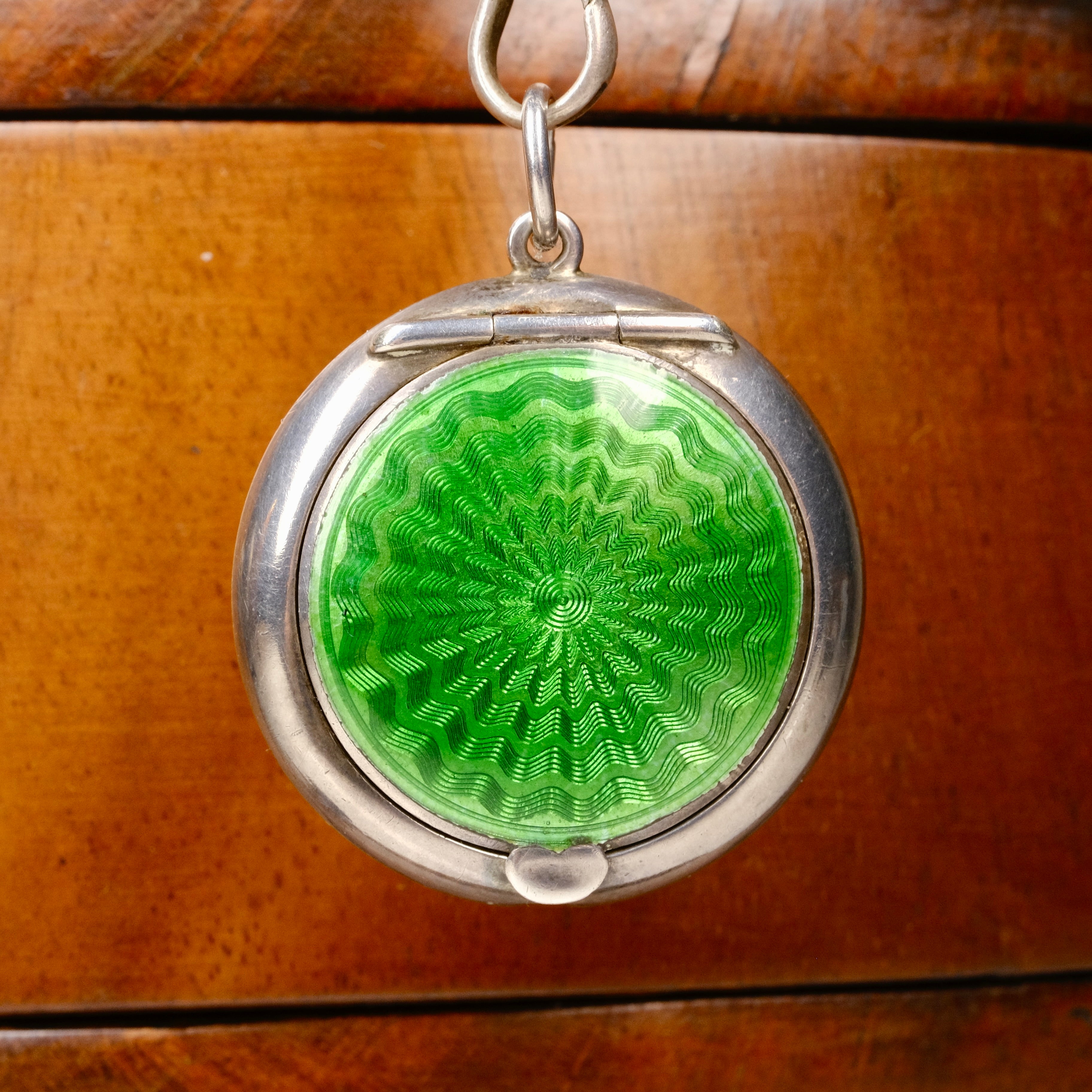 Antique, Art Deco Sterling Silver & Enamel Compact, Locket, Pendant