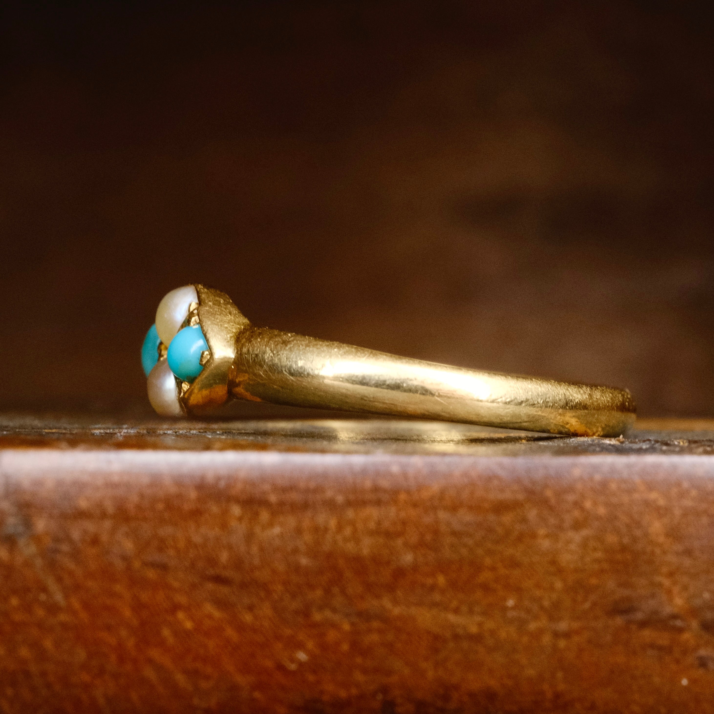 Antique Edwardian 18ct Gold, Turquoise & Pearl Ring, London Hallmark 1902