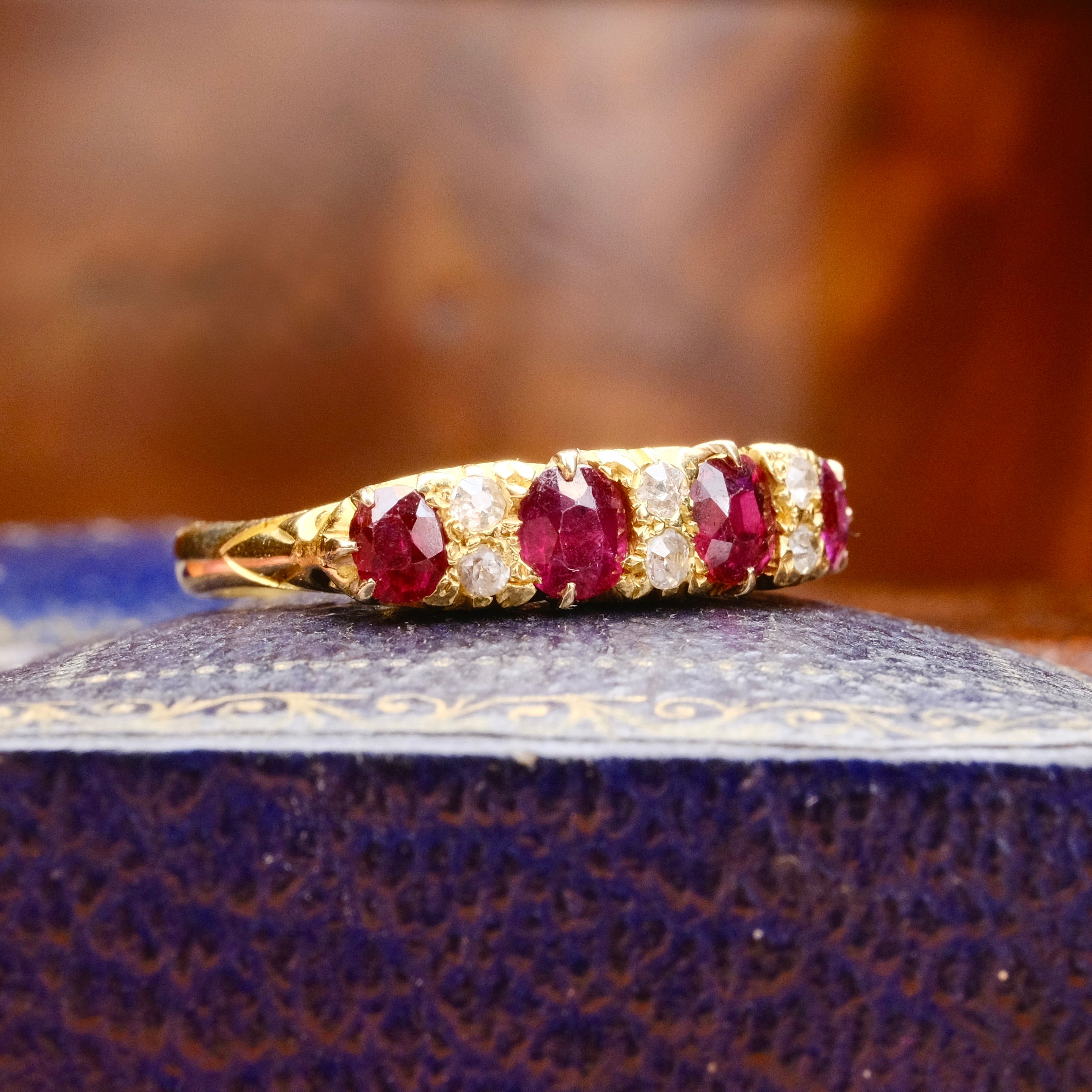 Antique 18ct Gold, Natural Ruby & Old Cut Diamond Ring