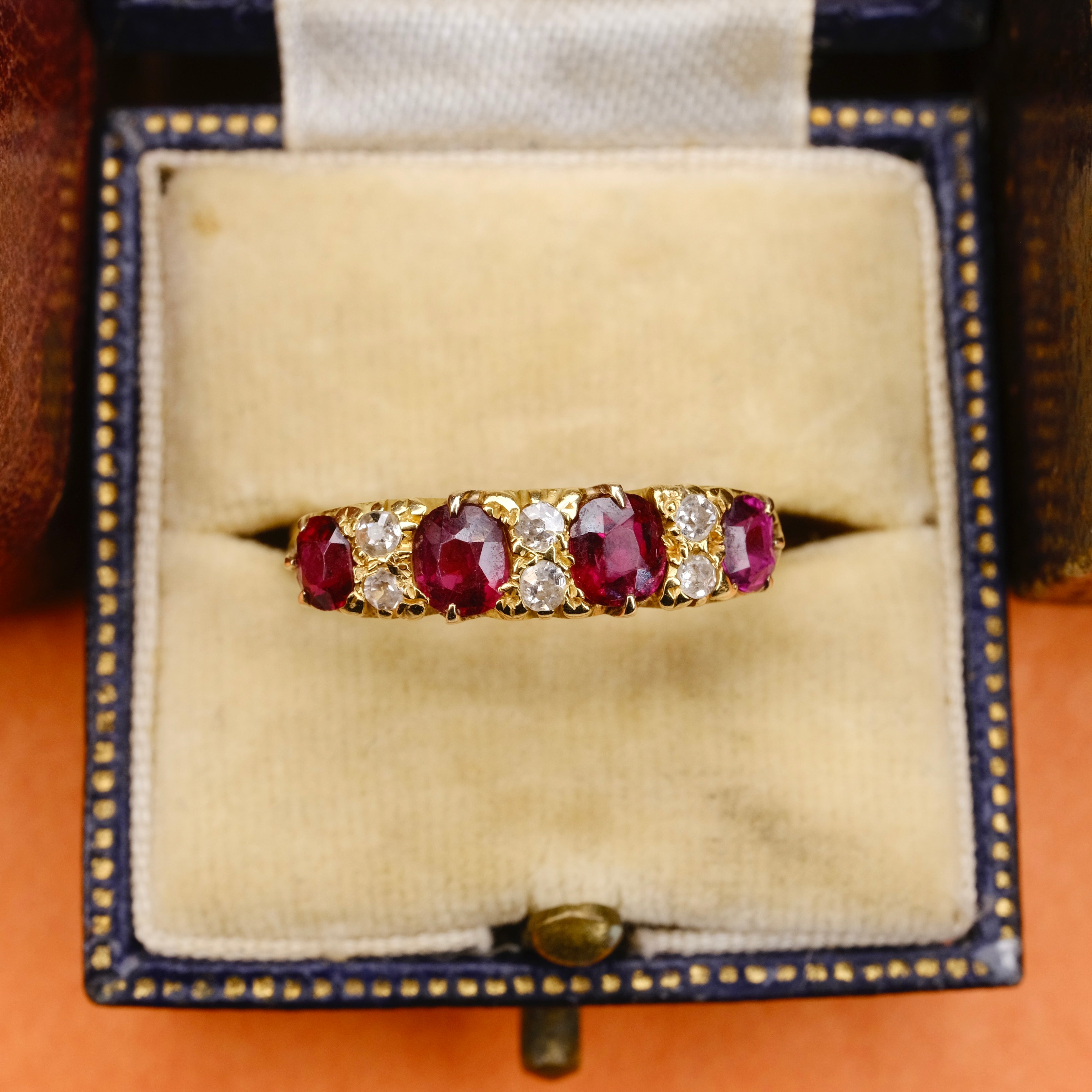 Antique 18ct Gold, Natural Ruby & Old Cut Diamond Ring