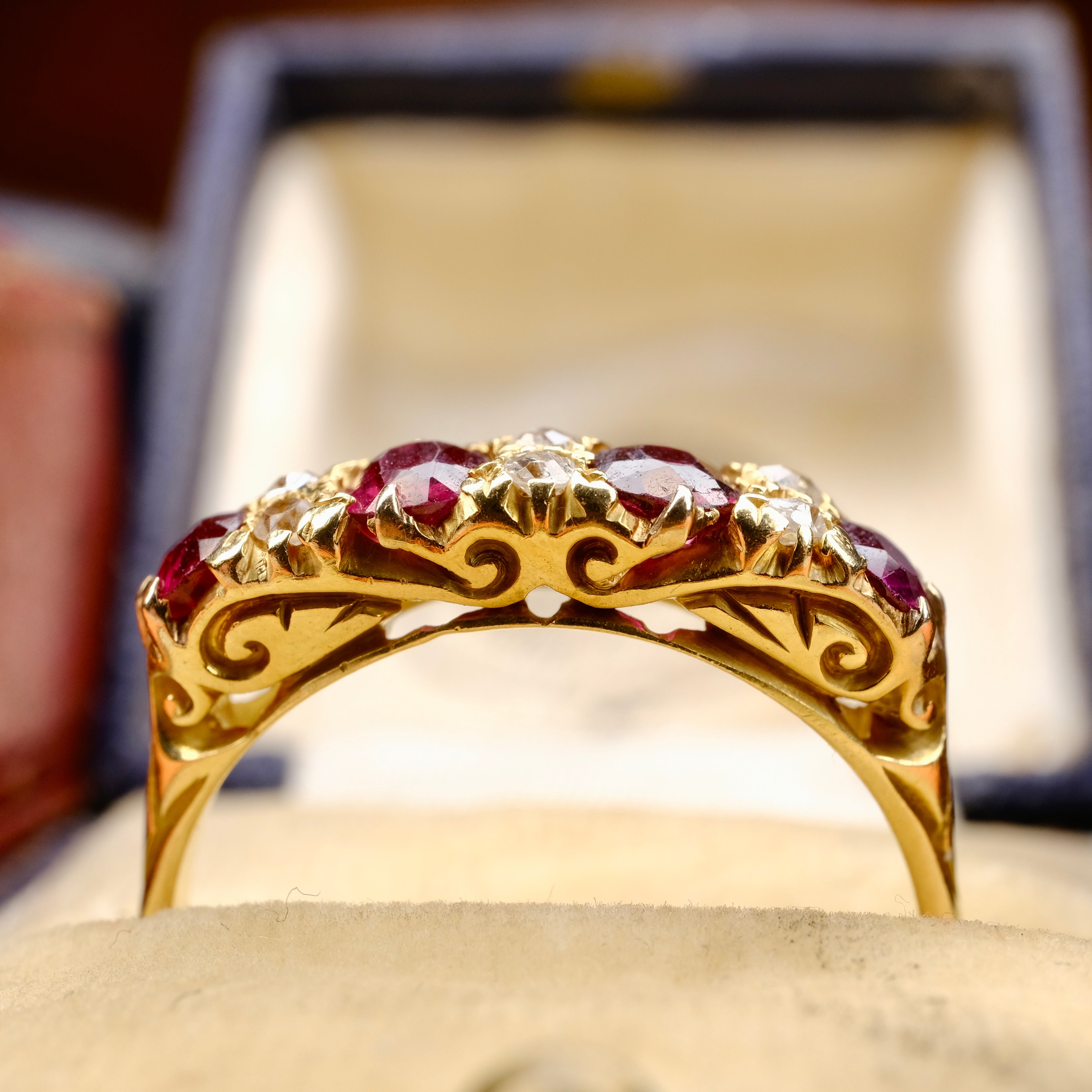 Antique 18ct Gold, Natural Ruby & Old Cut Diamond Ring