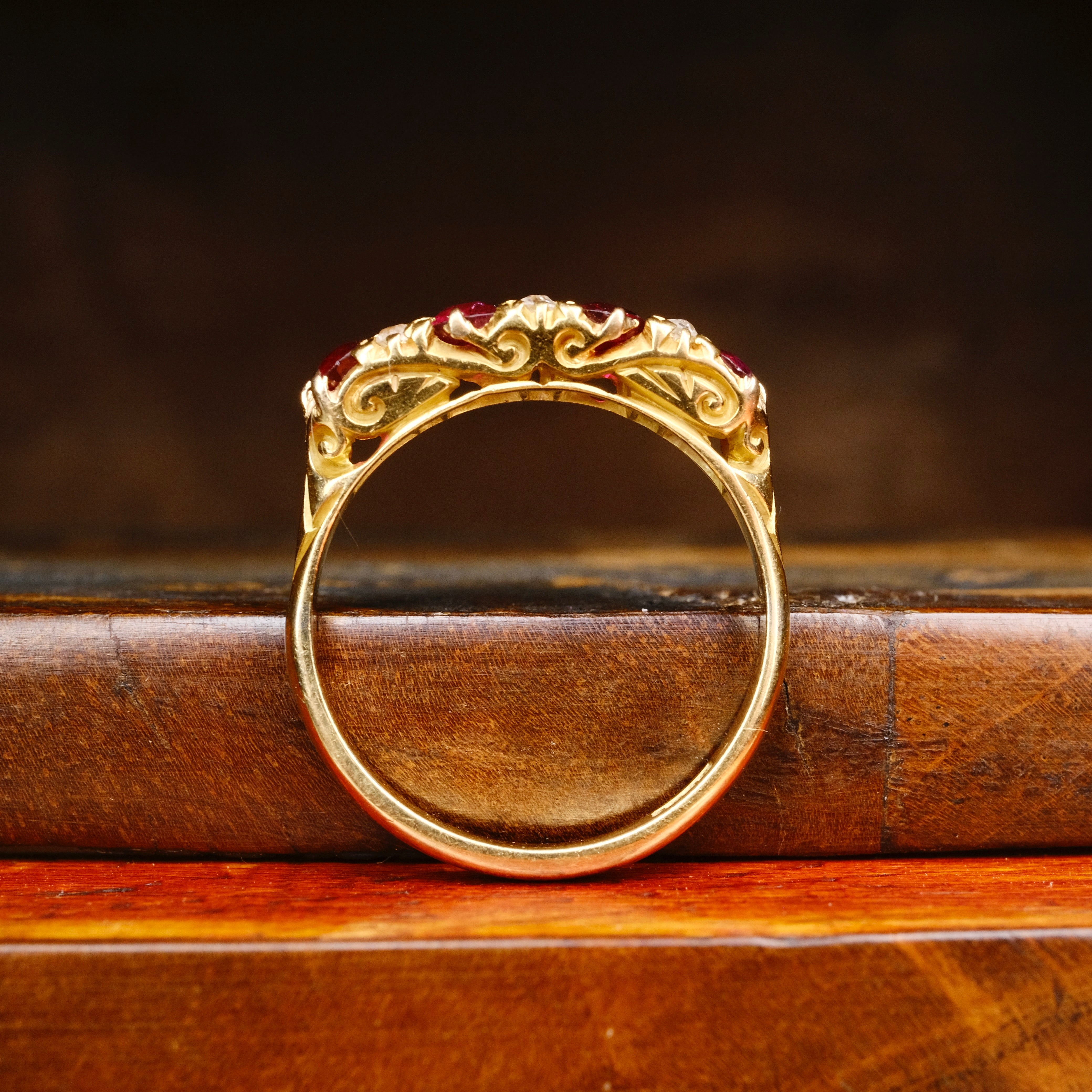 Antique 18ct Gold, Natural Ruby & Old Cut Diamond Ring