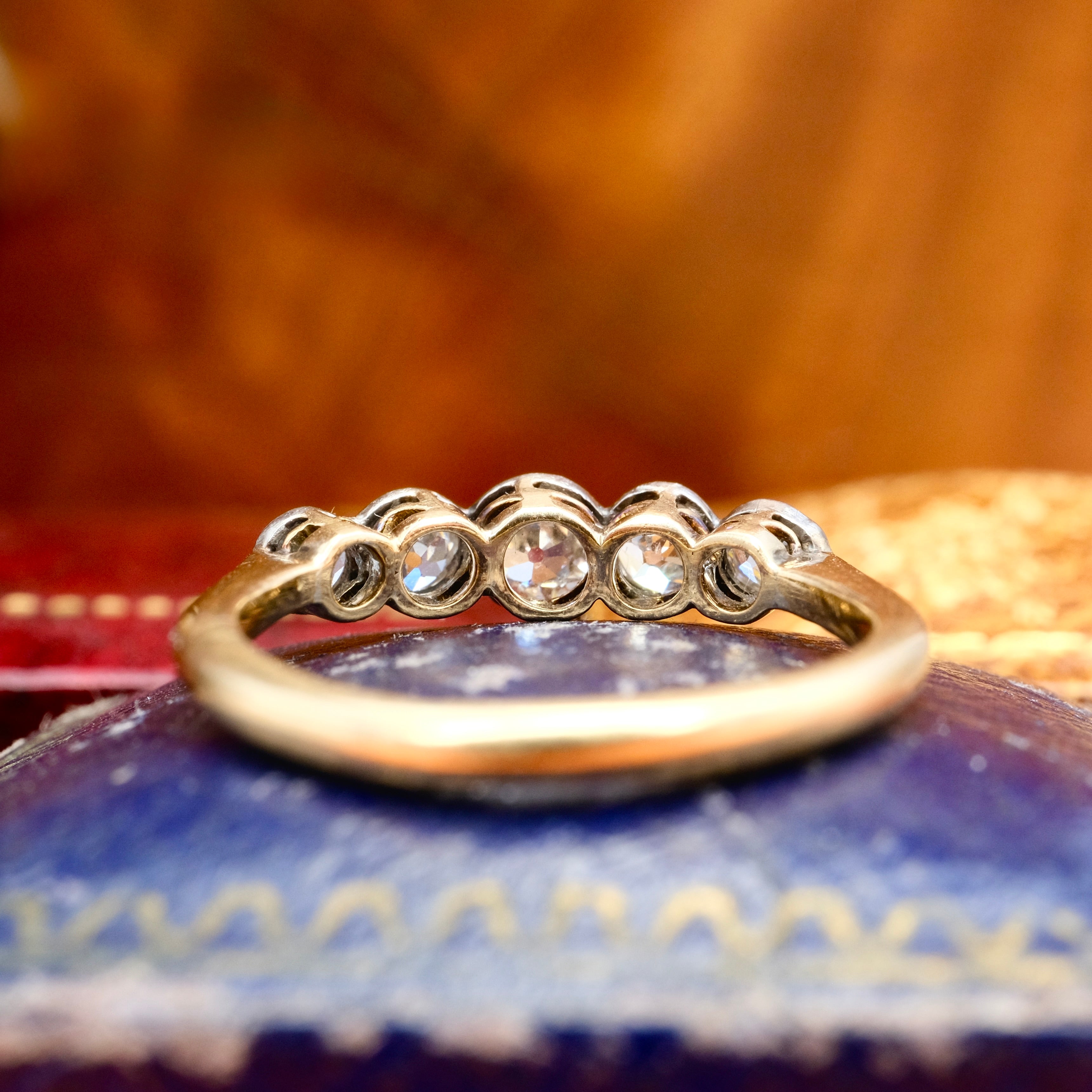 1920s, Art Deco, Bezel Set 5 stone Old Cut Diamond 18ct Gold & Platinum Ring