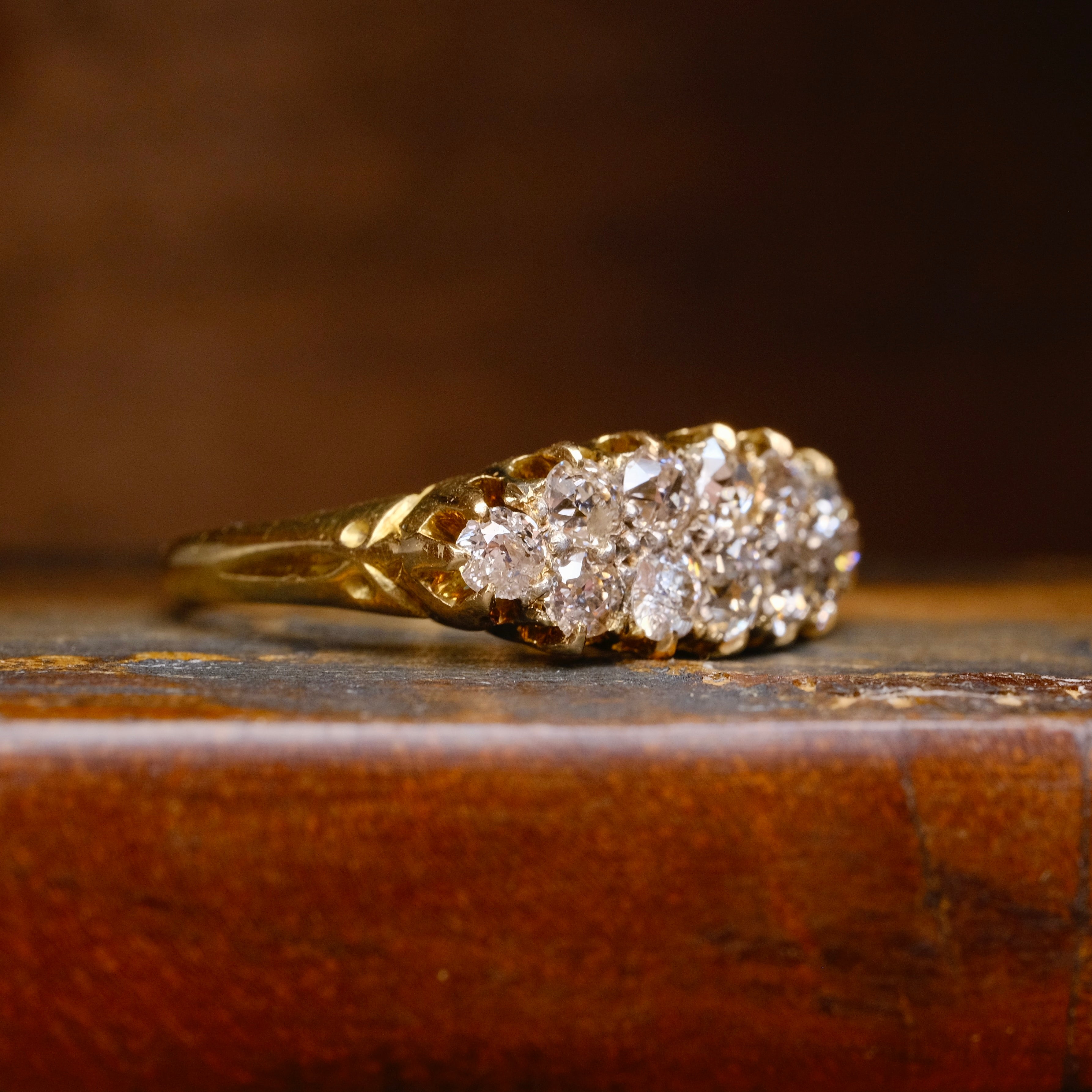 Victorian, Antique, 2 Row Old Cut Diamond, 18ct Gold Ring