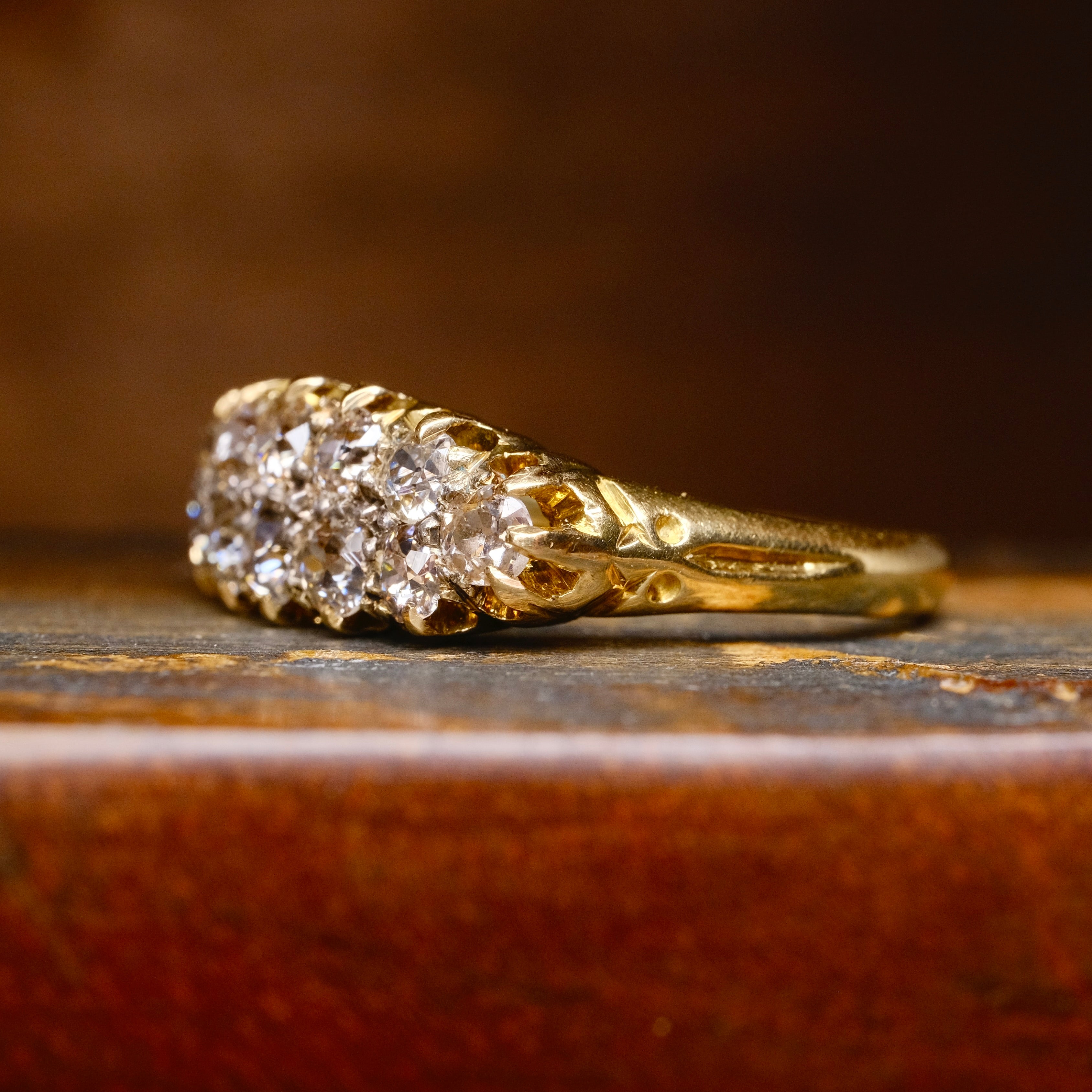 Victorian, Antique, 2 Row Old Cut Diamond, 18ct Gold Ring