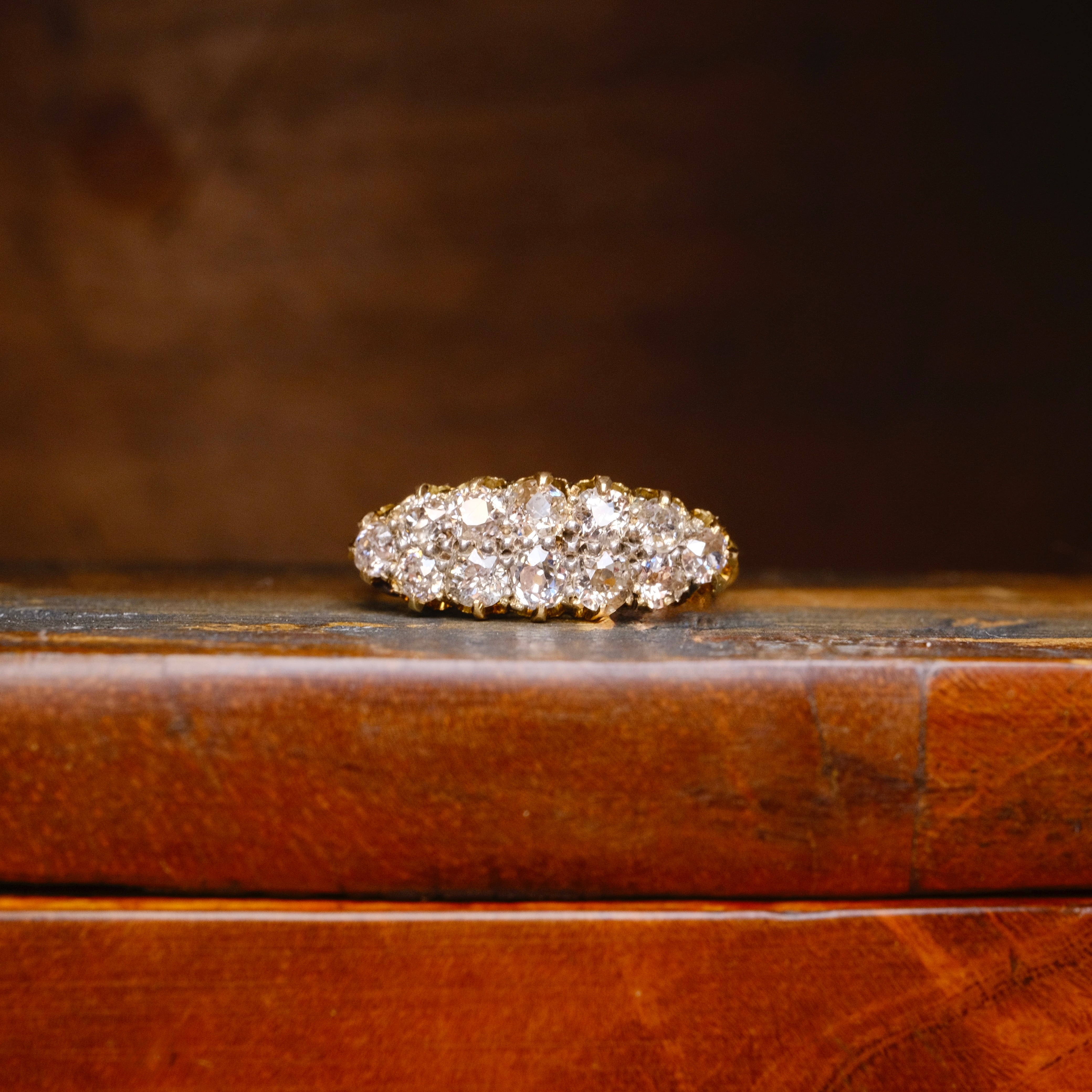 Victorian, Antique, 2 Row Old Cut Diamond, 18ct Gold Ring