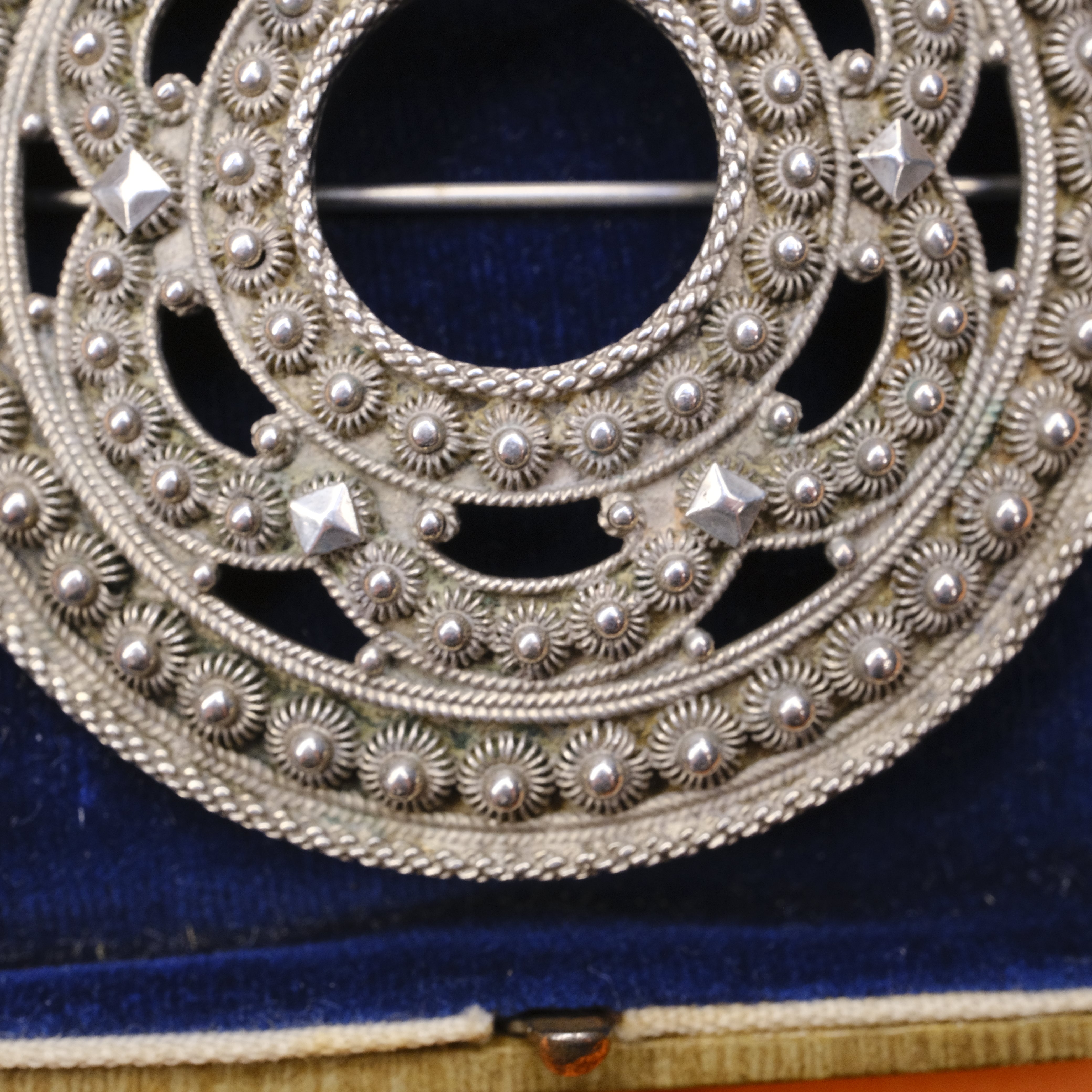 Vintage Large Norwegian Filigree 830s Silver Brooch In Case