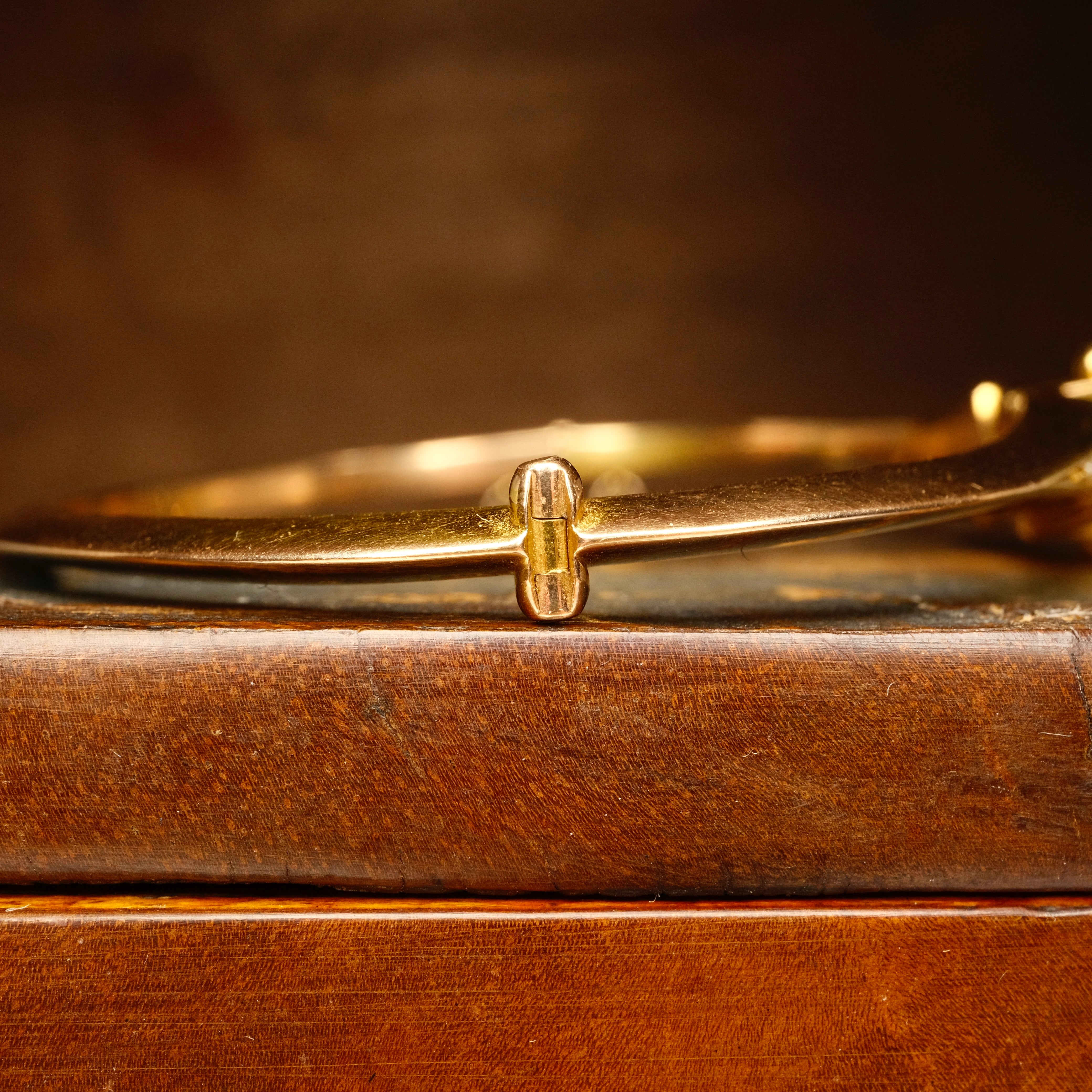 Antique, Edwardian 15ct Gold, Old Cut Diamond and Split Pearl Hinged Bangle Bracelet