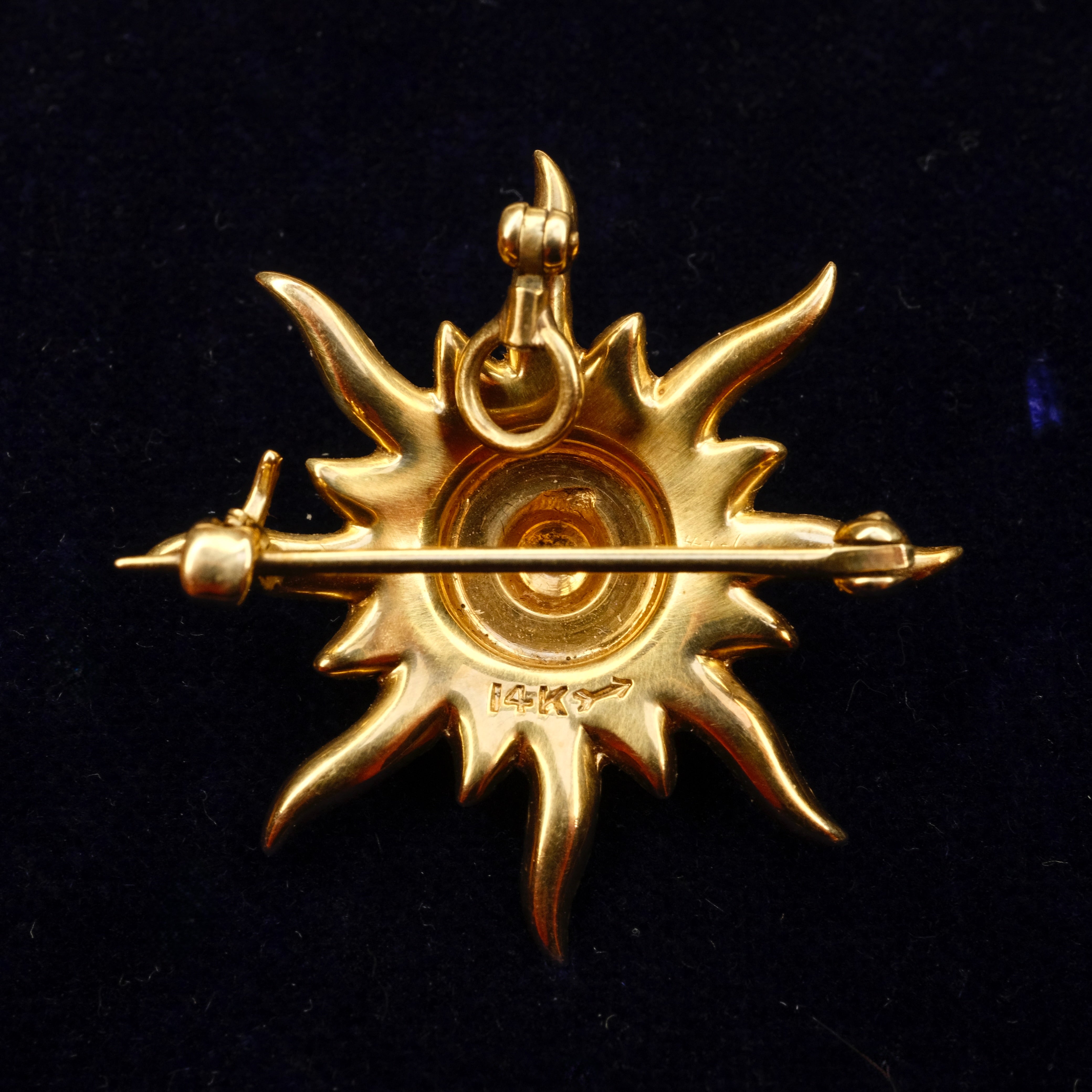 Antique, Early 20th Century, 14ct Gold & Seed Pearl Sunburst Pendant Brooch
