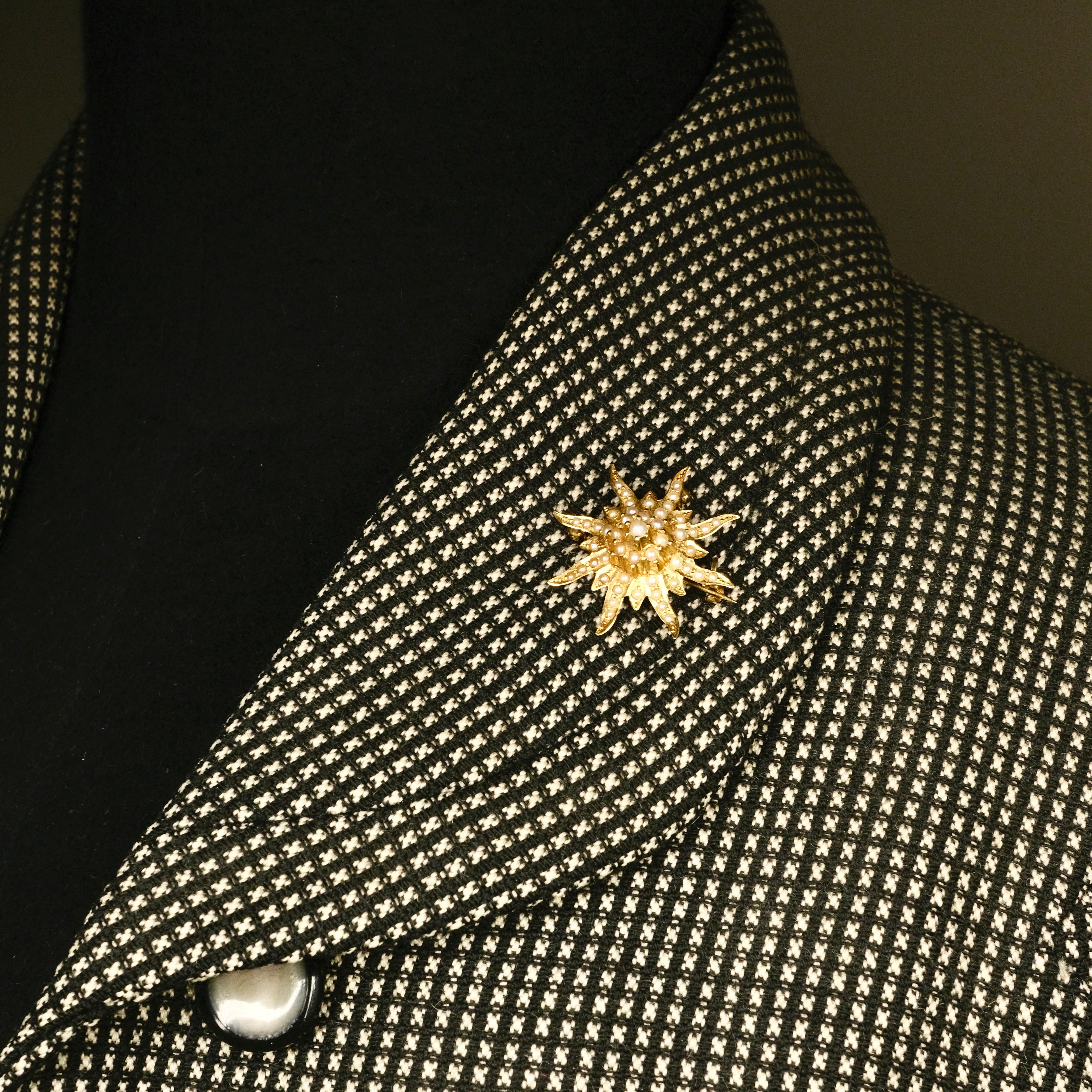 Antique, Early 20th Century, 14ct Gold & Seed Pearl Sunburst Pendant Brooch
