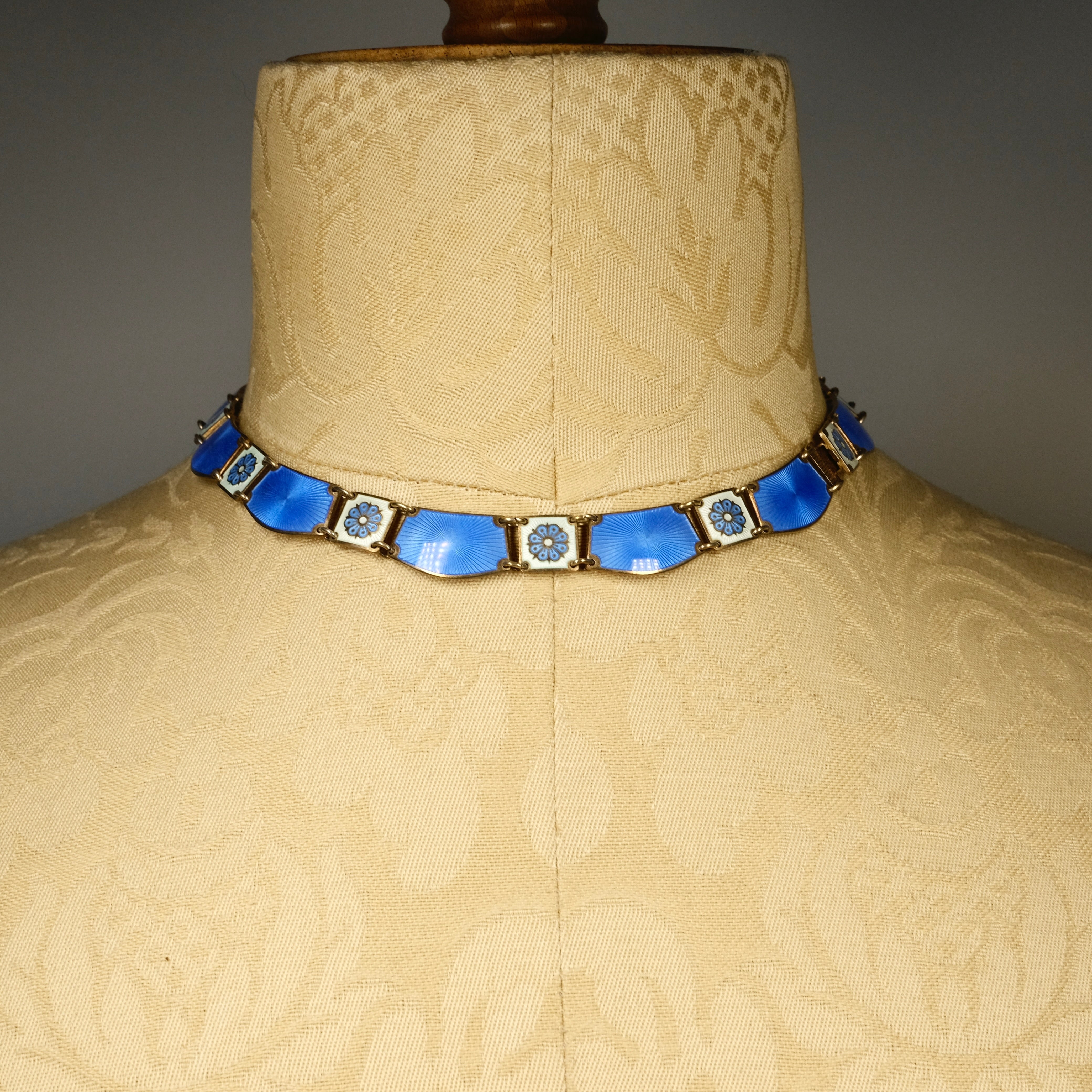 Vintage, Mid 20th Century David Anderson, Sterling Silver, Blue & White Enamel Collar Necklace