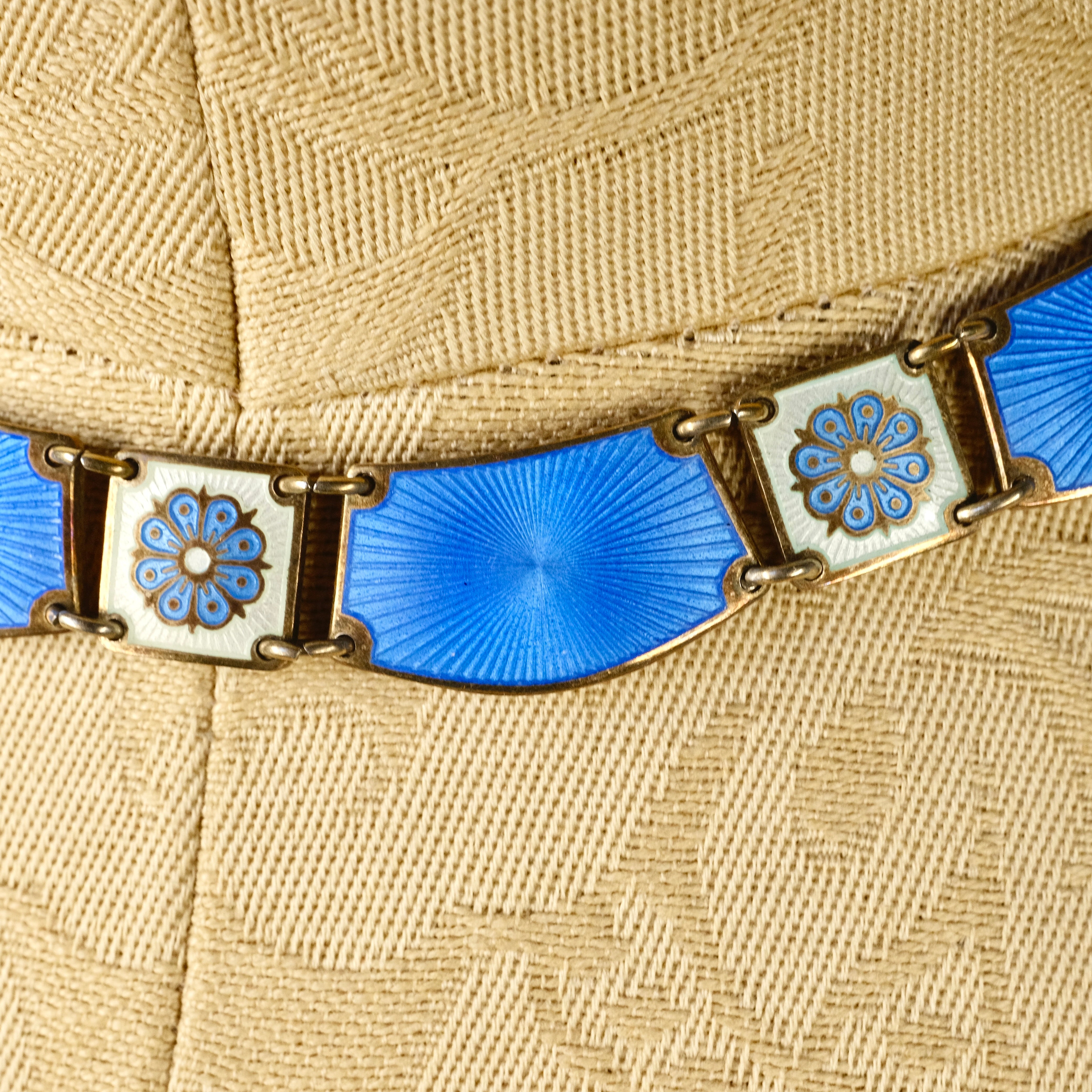 Vintage, Mid 20th Century David Anderson, Sterling Silver, Blue & White Enamel Collar Necklace