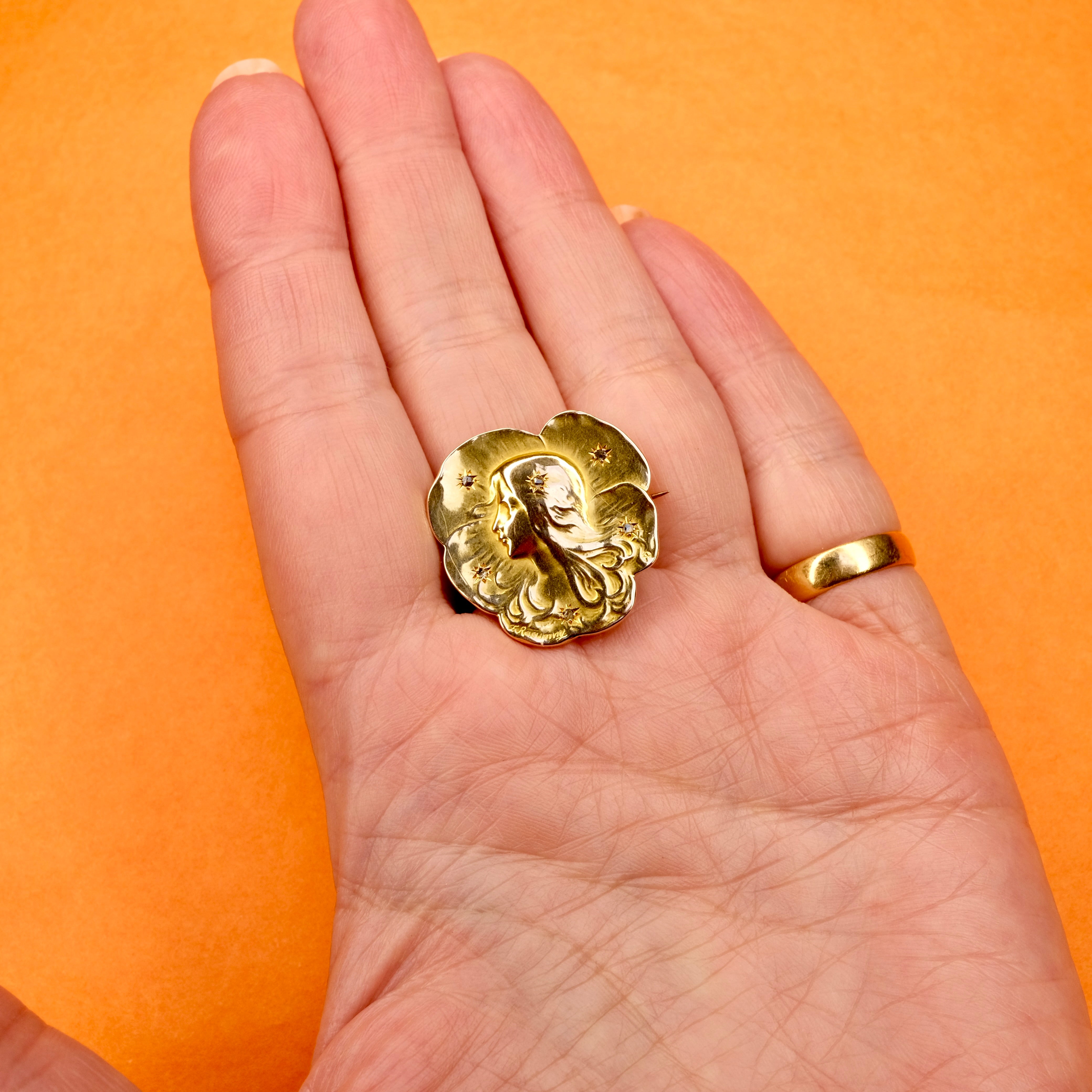 Art Nouveau, French, Rasumny 18ct Gold & Rose Cut Diamonds Pansy Brooch, c1910