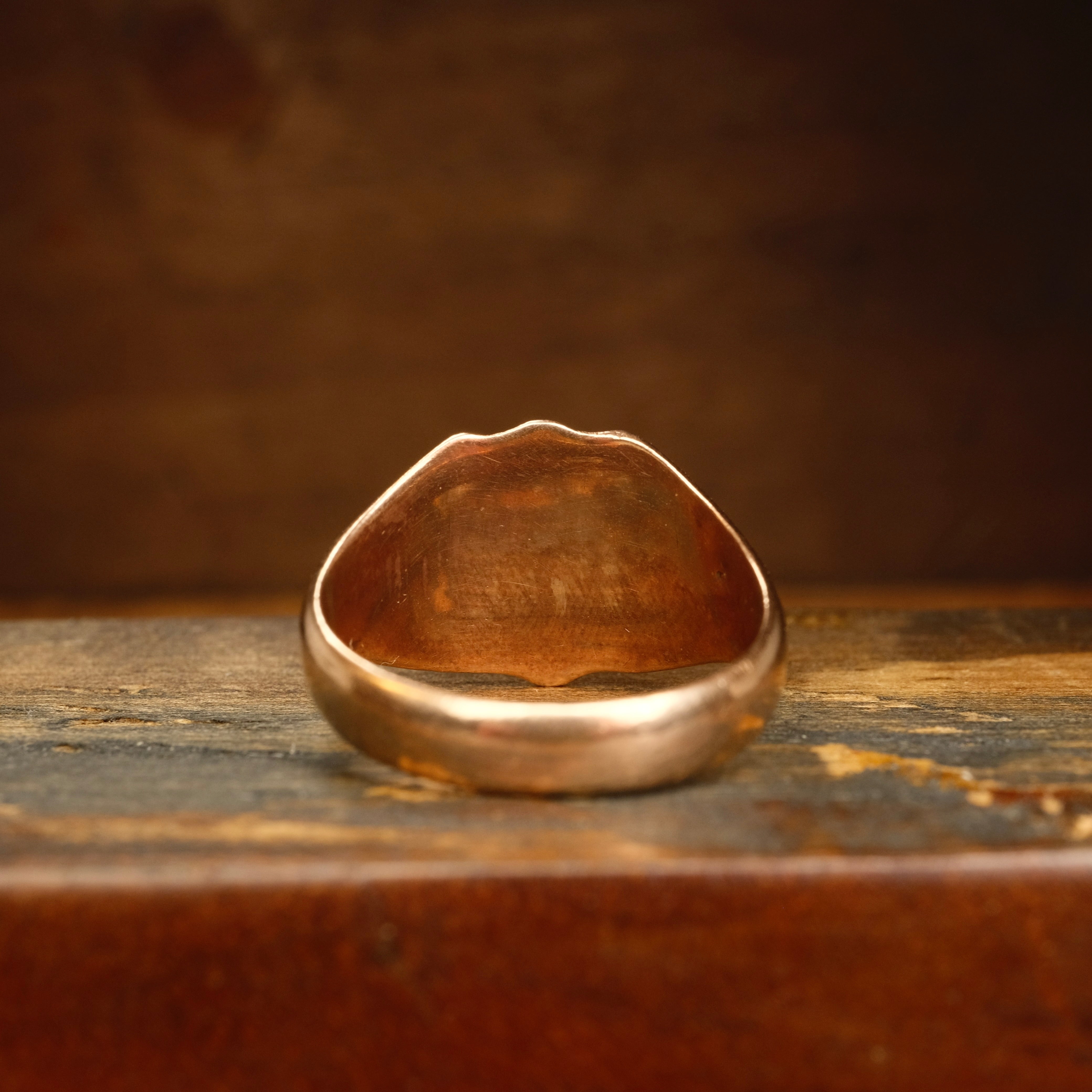 Antique 9ct Rose Gold Shield Signet Ring, Hallmarked in 1915