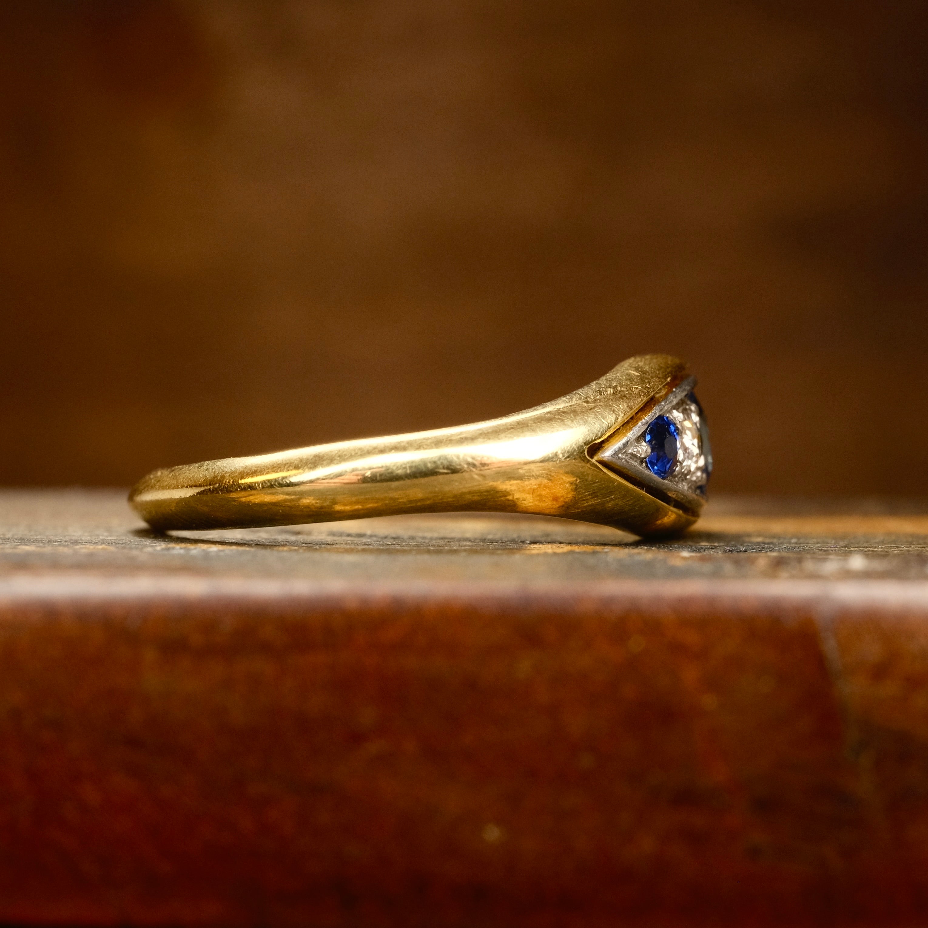 Antique, 18ct Gold, Natural Sapphire & Old Cut Diamond Ring