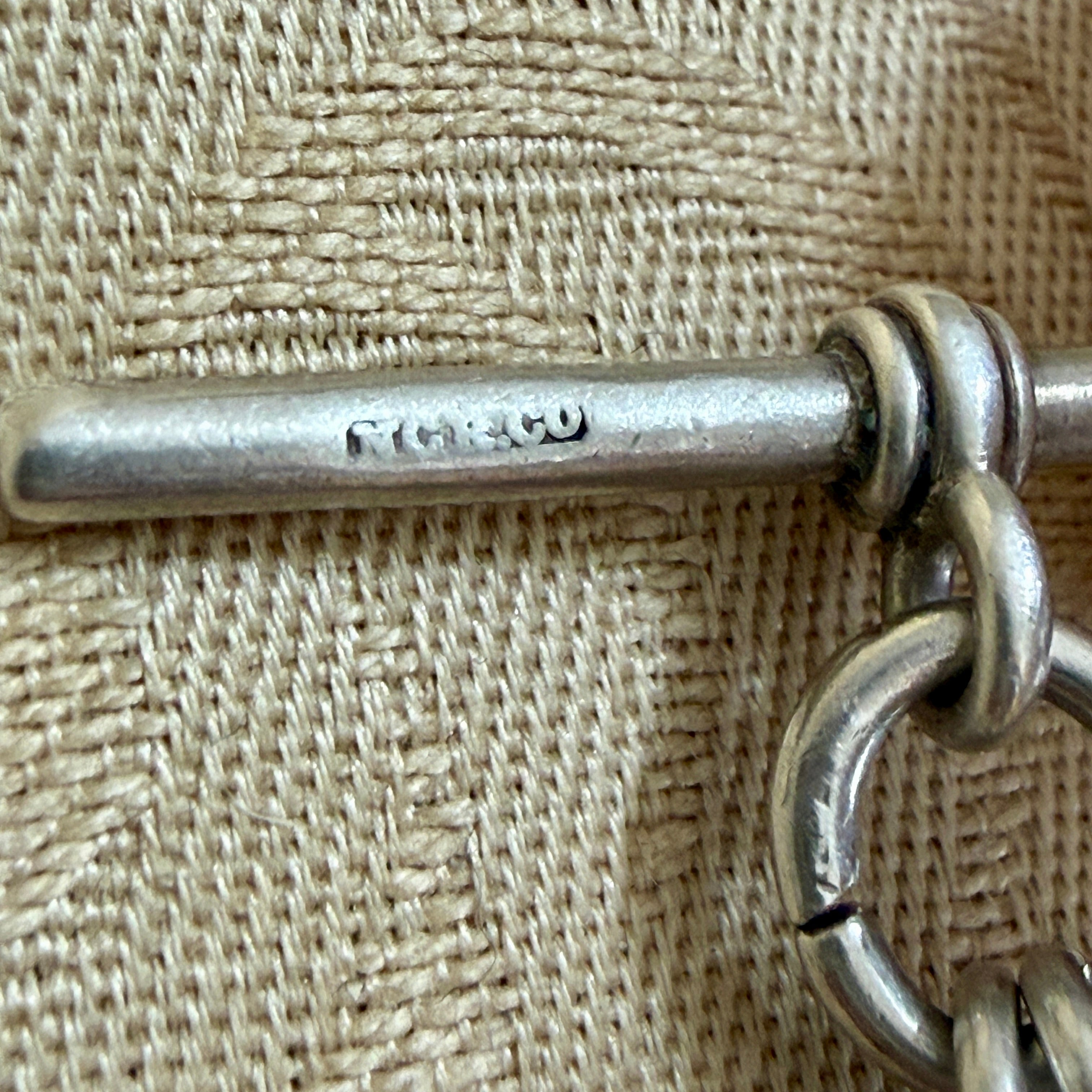 Vintage Art Deco Period, Sterling Silver, Graduated Double Albert Watch Chain, 37 grams