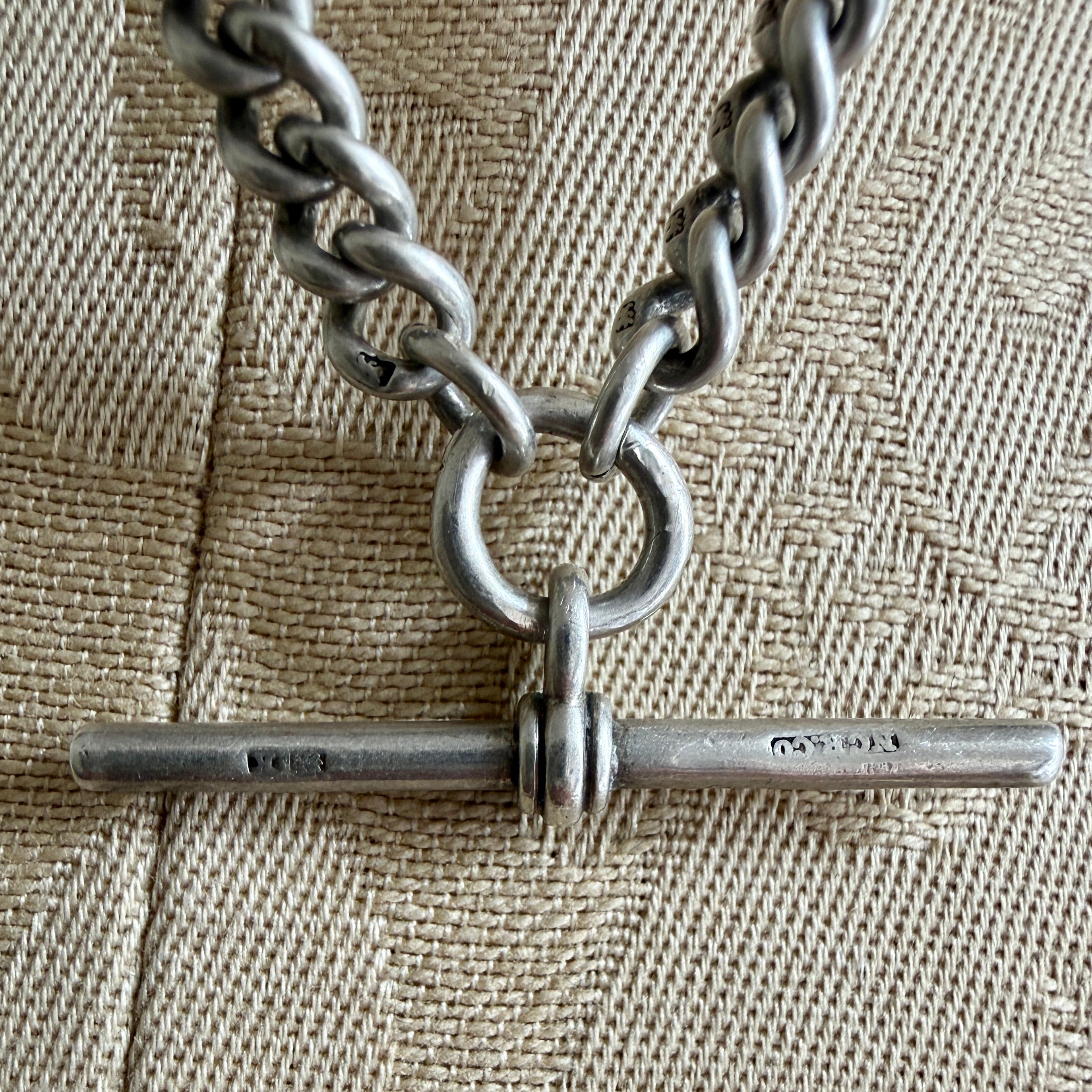 Vintage Art Deco Period, Sterling Silver, Graduated Double Albert Watch Chain, 37 grams