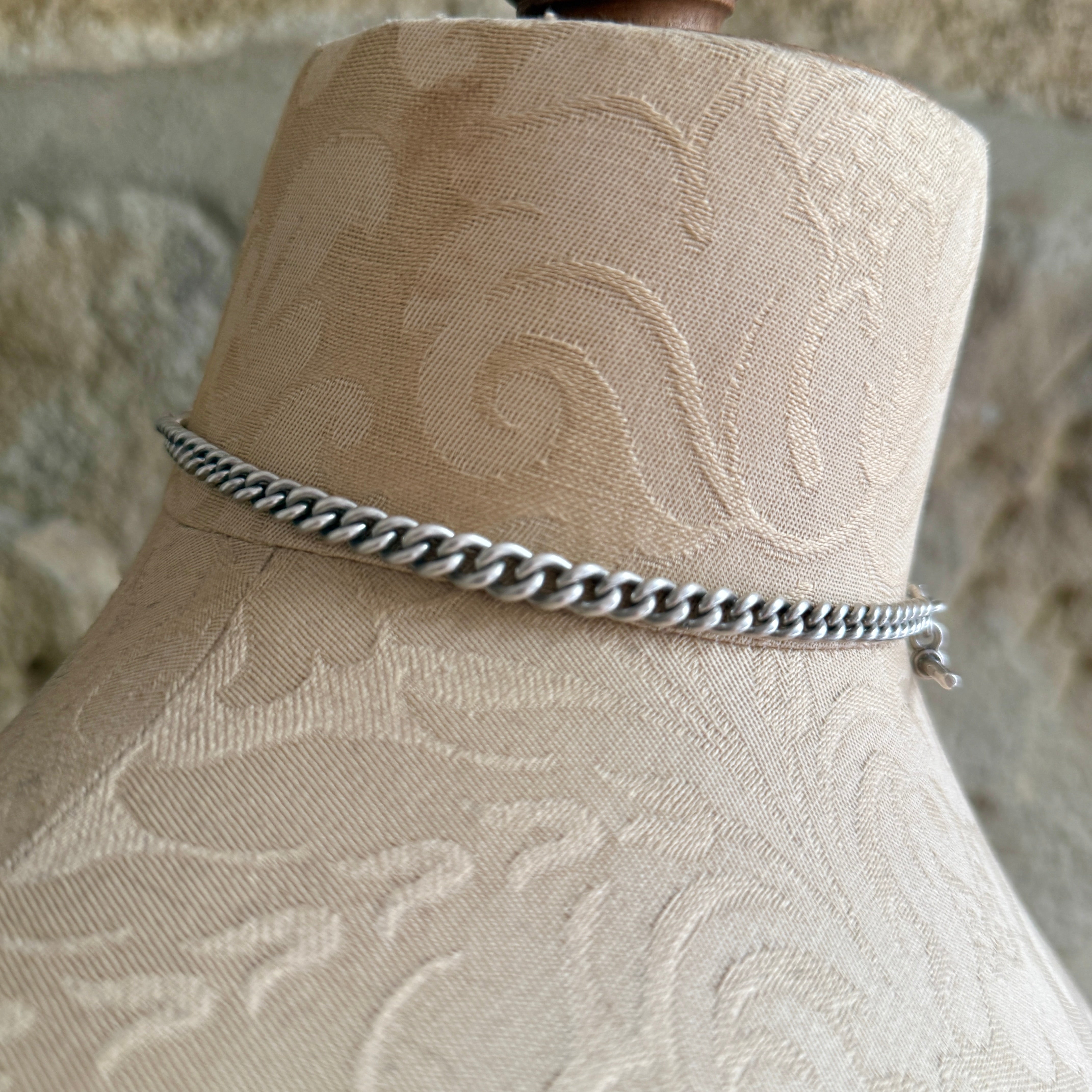 Vintage Art Deco Period, Sterling Silver, Graduated Double Albert Watch Chain, 37 grams