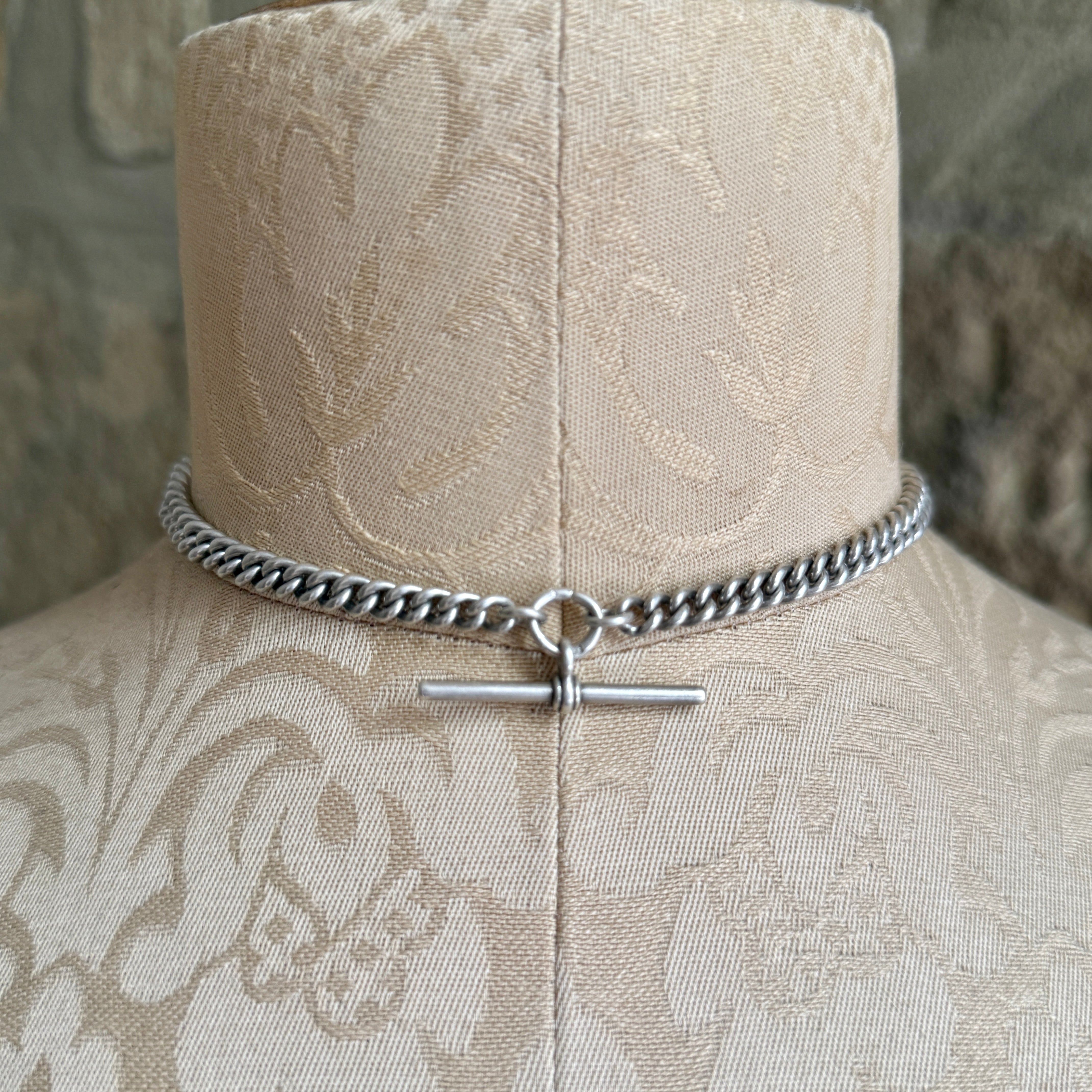Vintage Art Deco Period, Sterling Silver, Graduated Double Albert Watch Chain, 37 grams