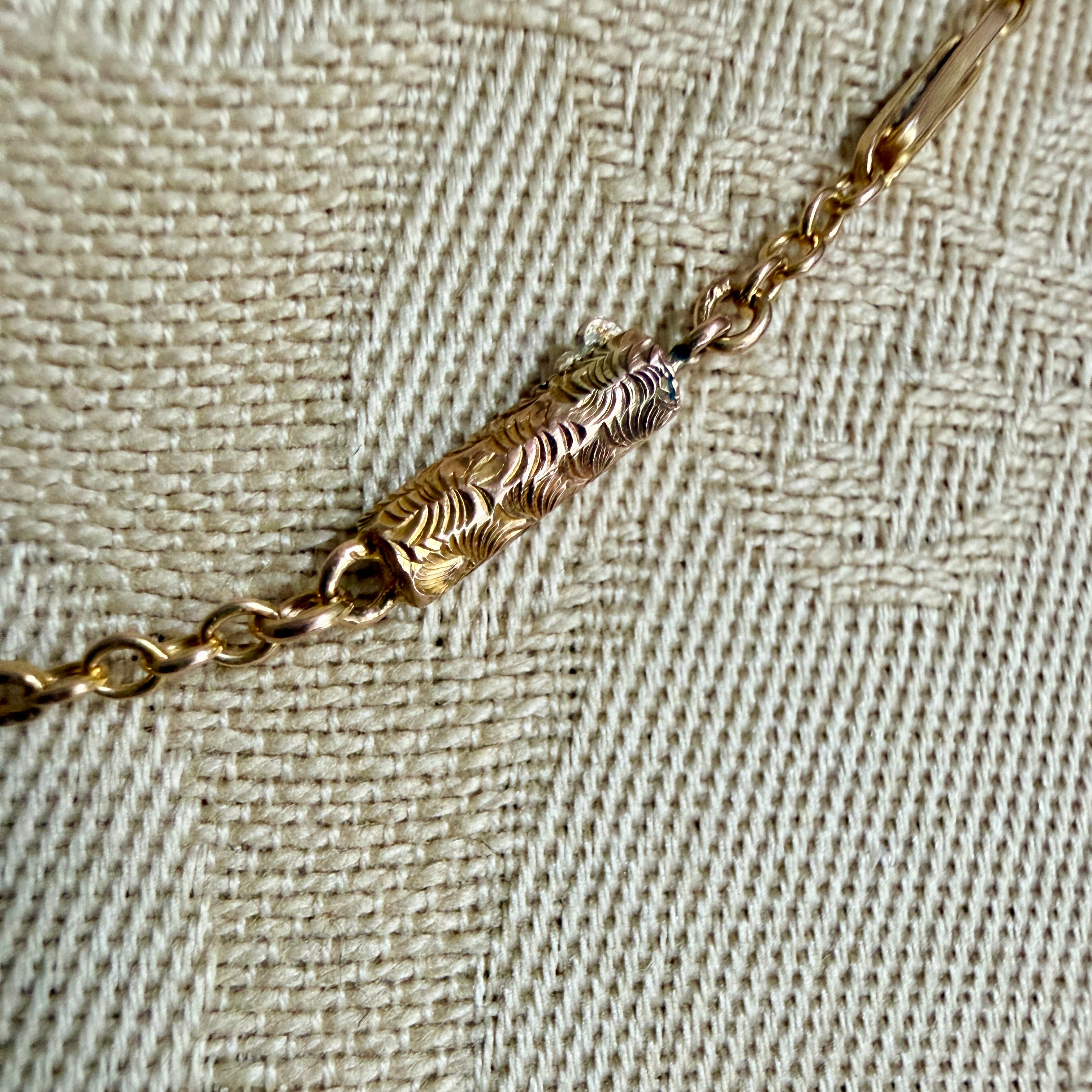 Antique, 9ct Gold, Fancy Belcher Link Chain Necklace With Engraved Barrel Clasp