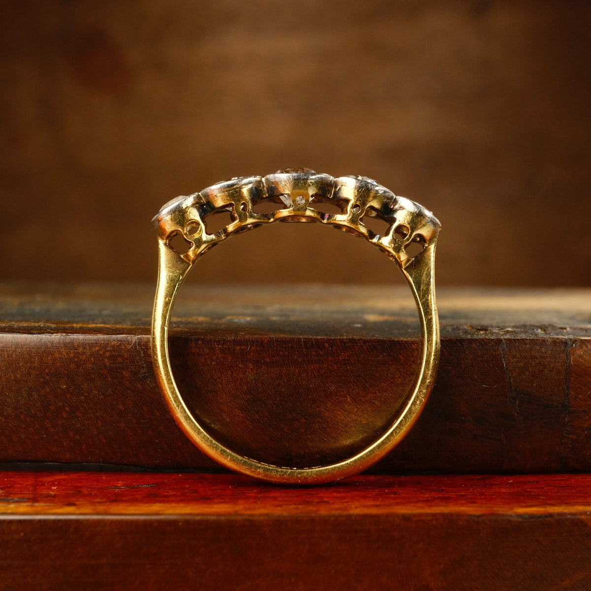 1920s, Art Deco, 1.3 Carats, Bezel Set 5 stone Old European Cut Diamond 18ct Gold & Platinum Ring