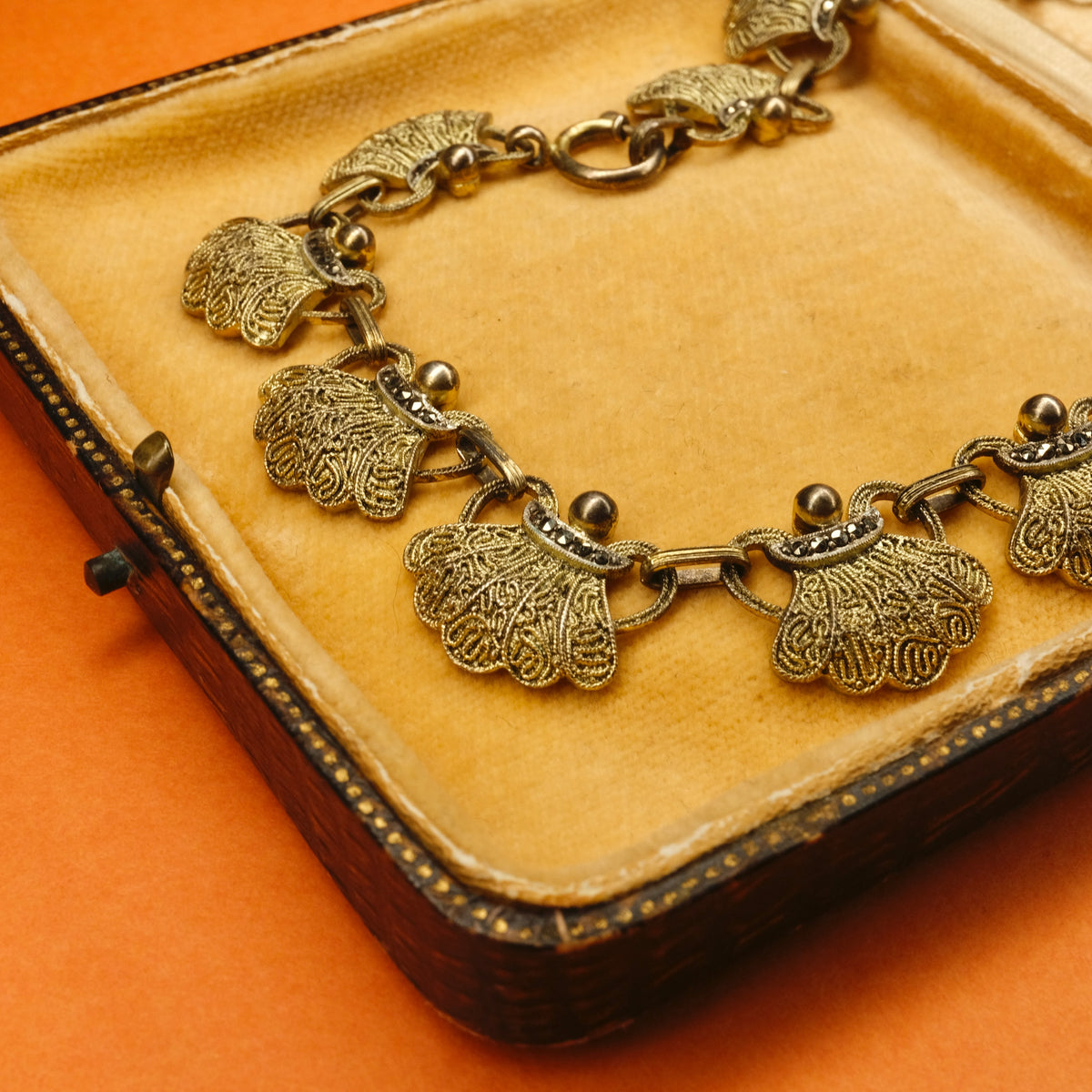 Original Art Deco Fahner Sterling Silver Marcasite & Filigree Collar Necklace