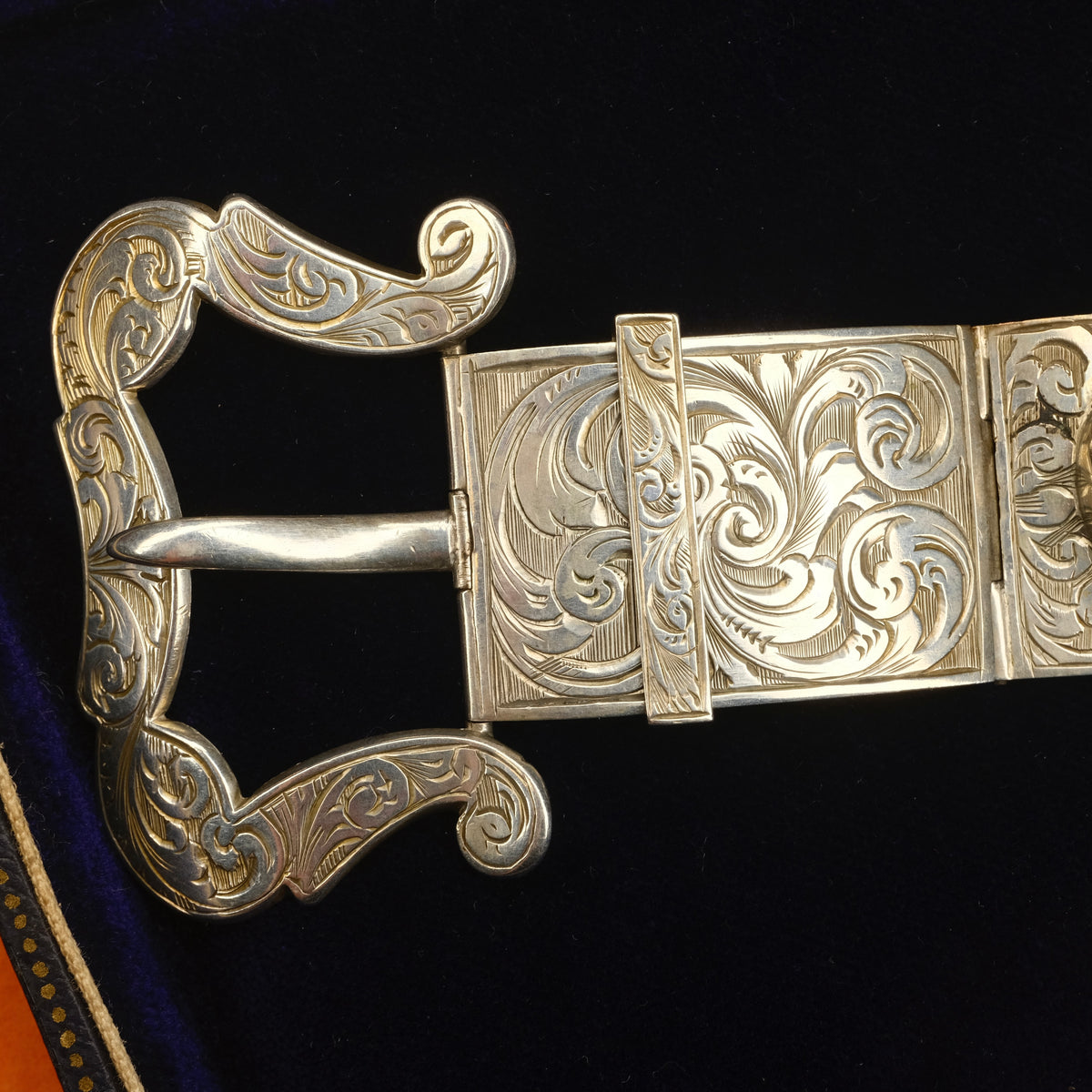 Victorian Hand Engraved Sterling Silver & Cairngorm Citrine Belt Buckle Bracelet c1880s