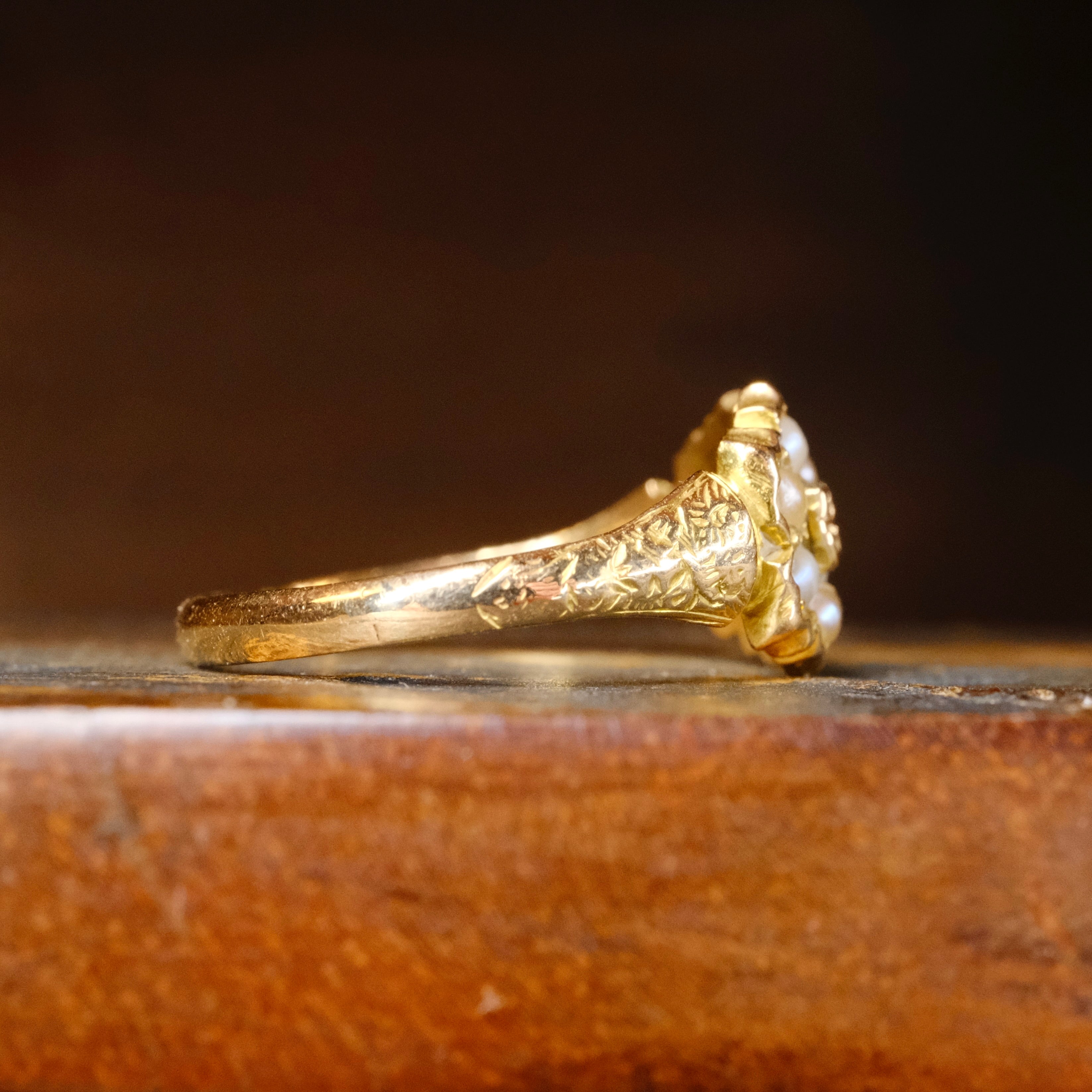 Antique 15ct Gold, Pearl & Ruby, Double Daisy Cluster Ring